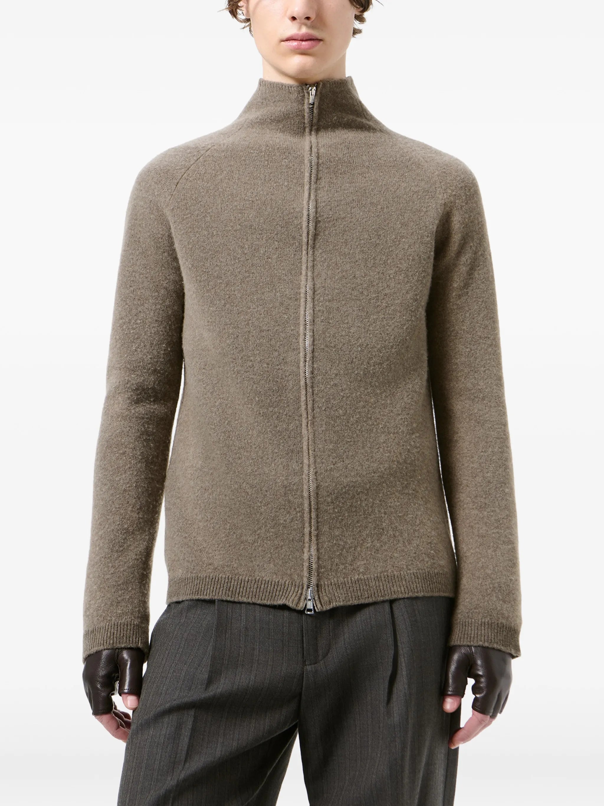 zip-up raglan-sleeve cardigan