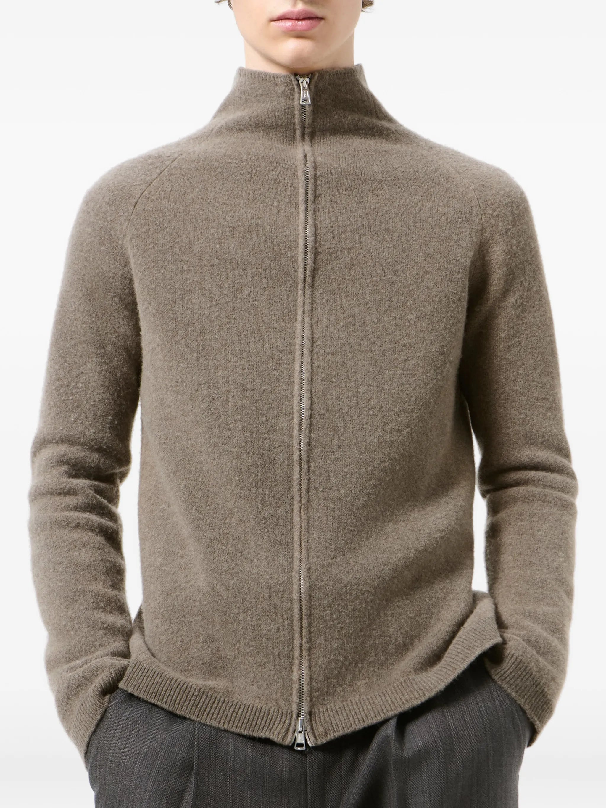 zip-up raglan-sleeve cardigan