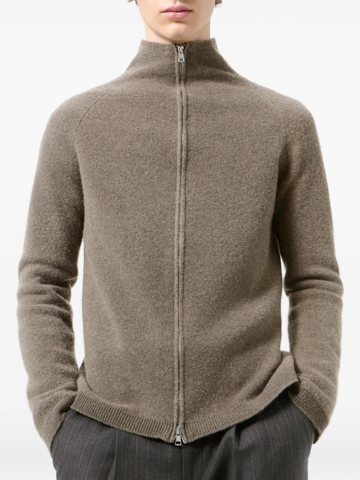 zip-up raglan-sleeve cardigan