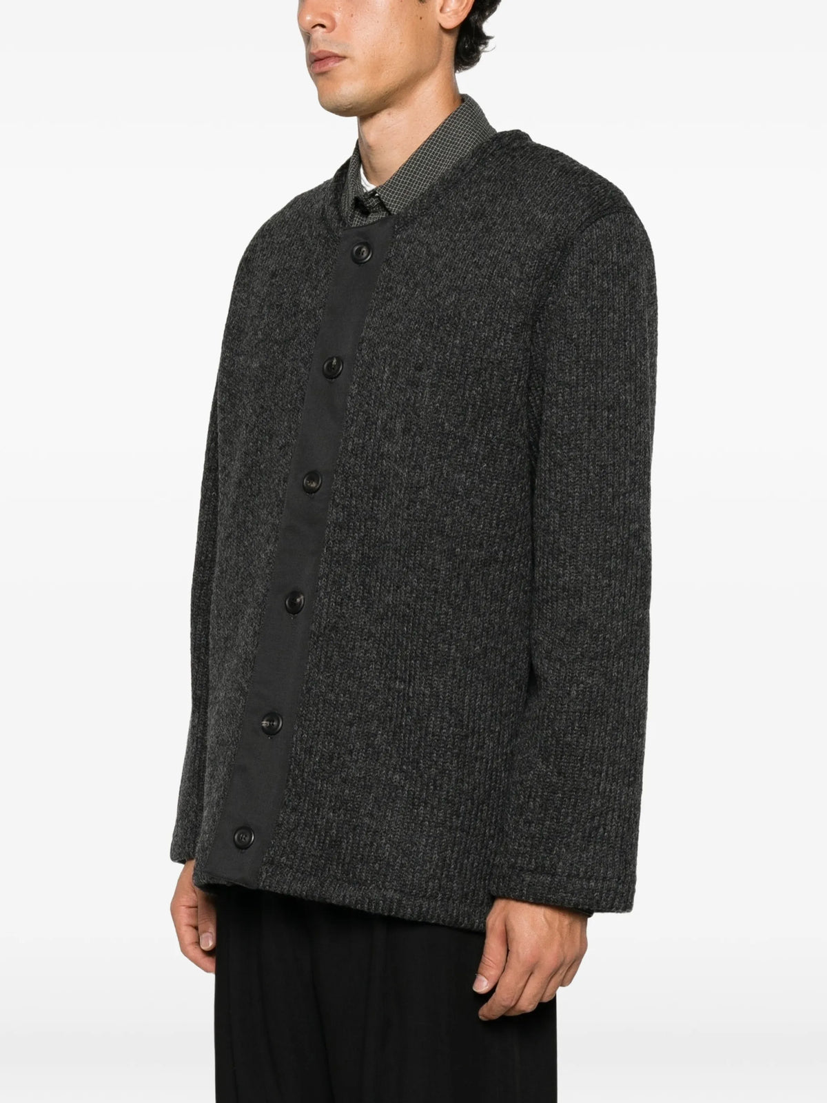 ribbed-knit panelled cardigan