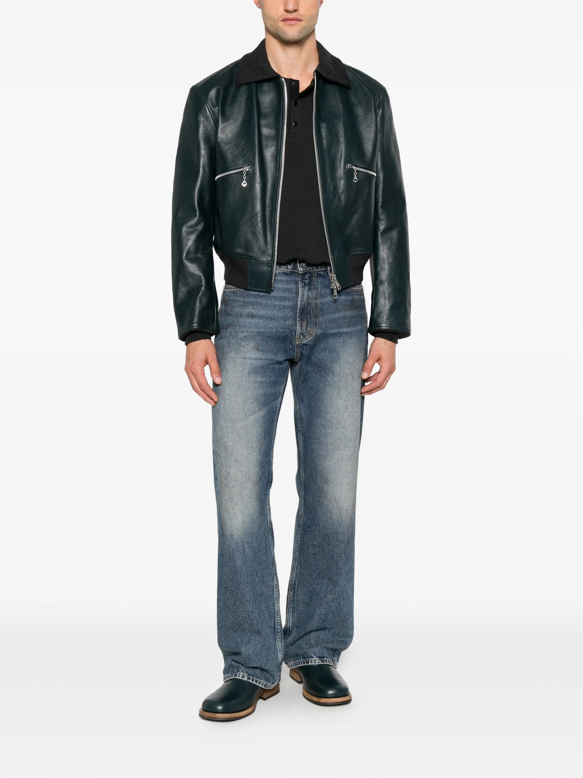 pliable leather bomber jacket