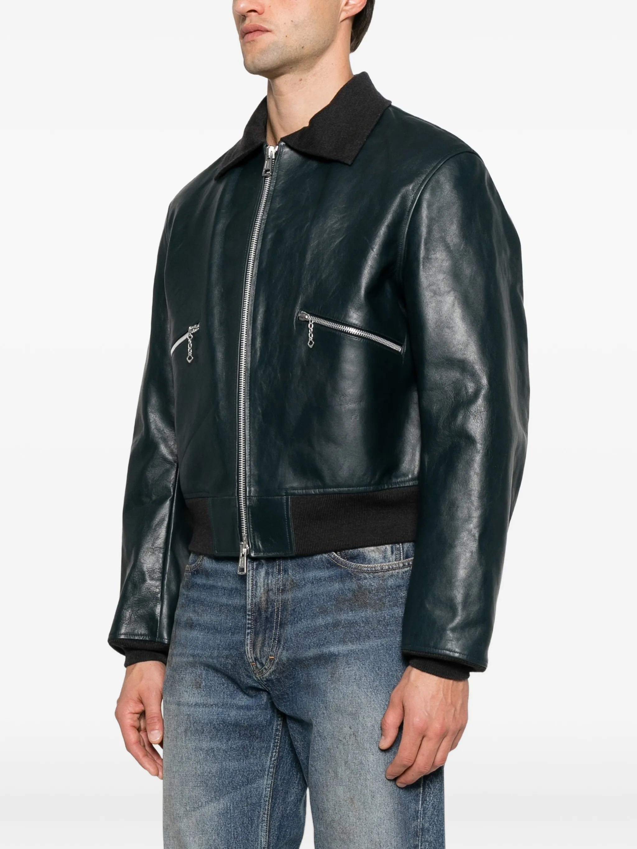 pliable leather bomber jacket