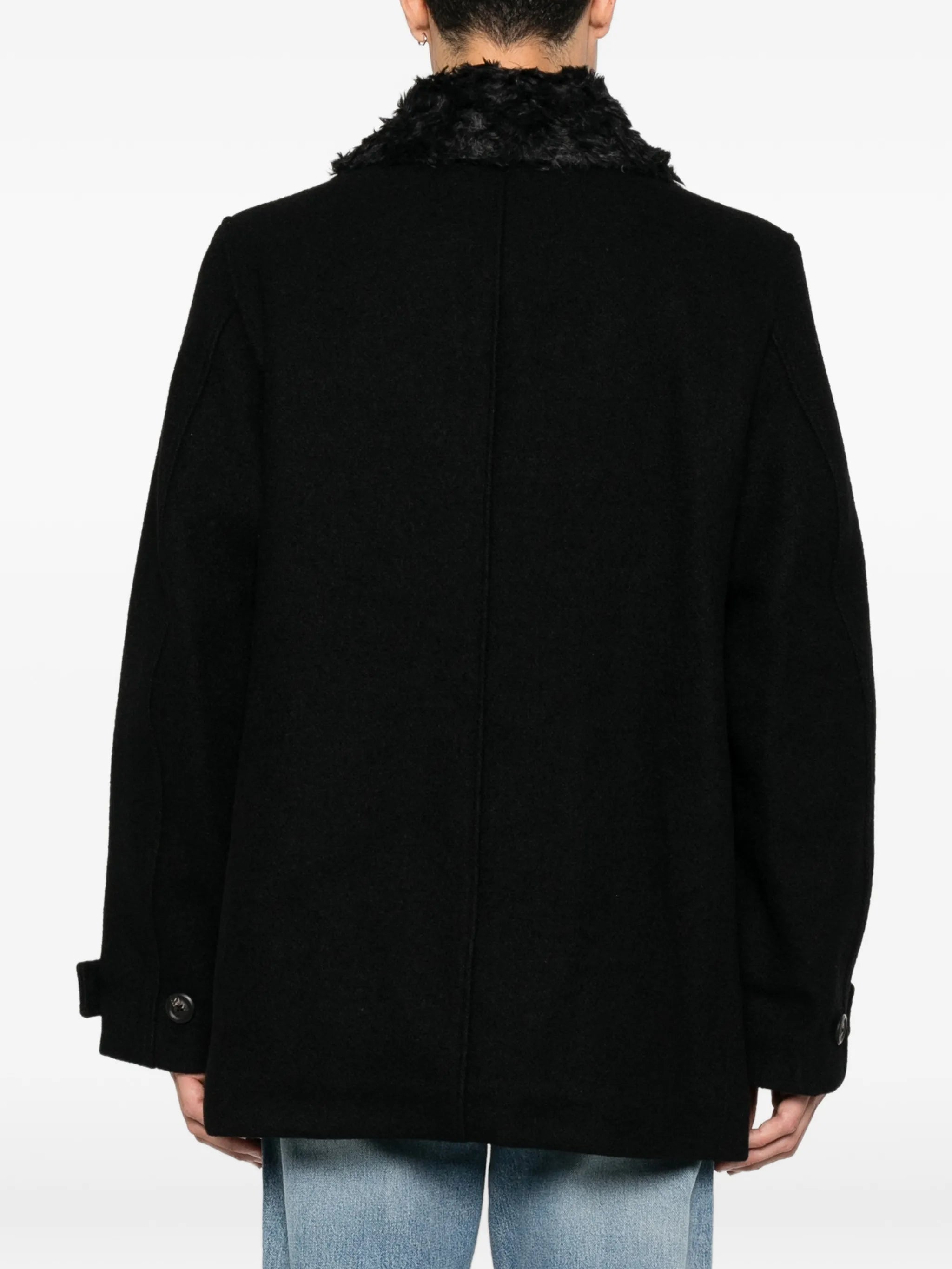 faux-fur collar double-breasted coat