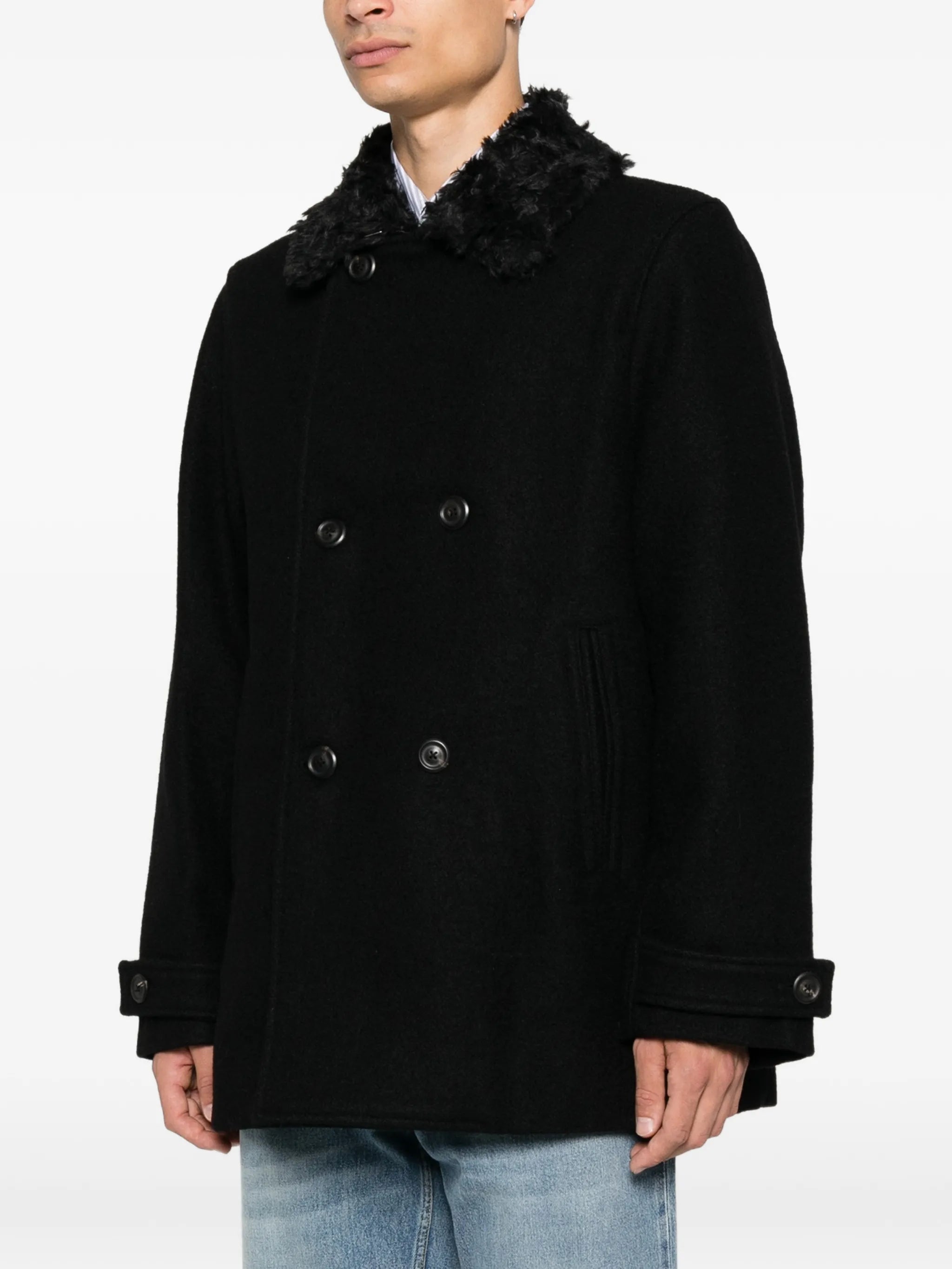 faux-fur collar double-breasted coat
