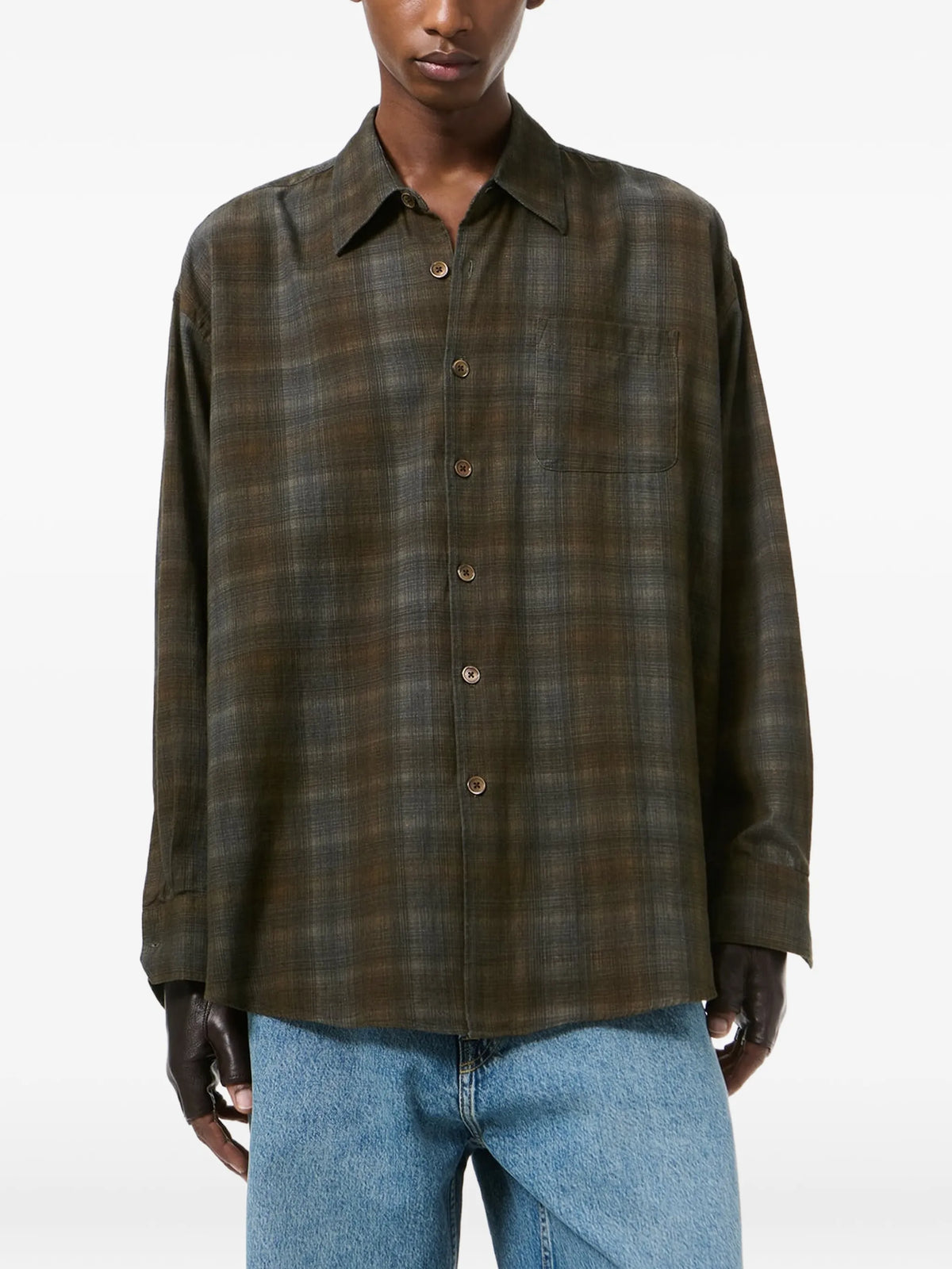 Borrowed check-print chest-pocket shirt