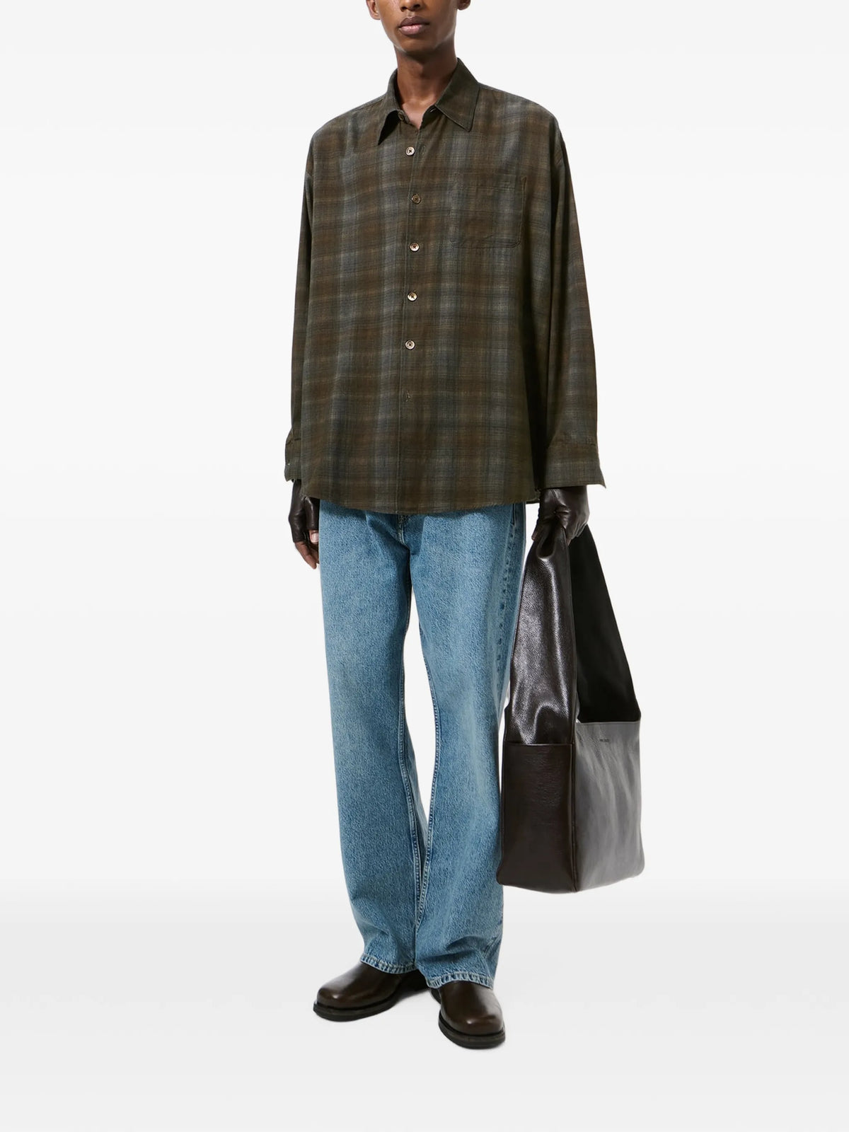 Borrowed check-print shirt