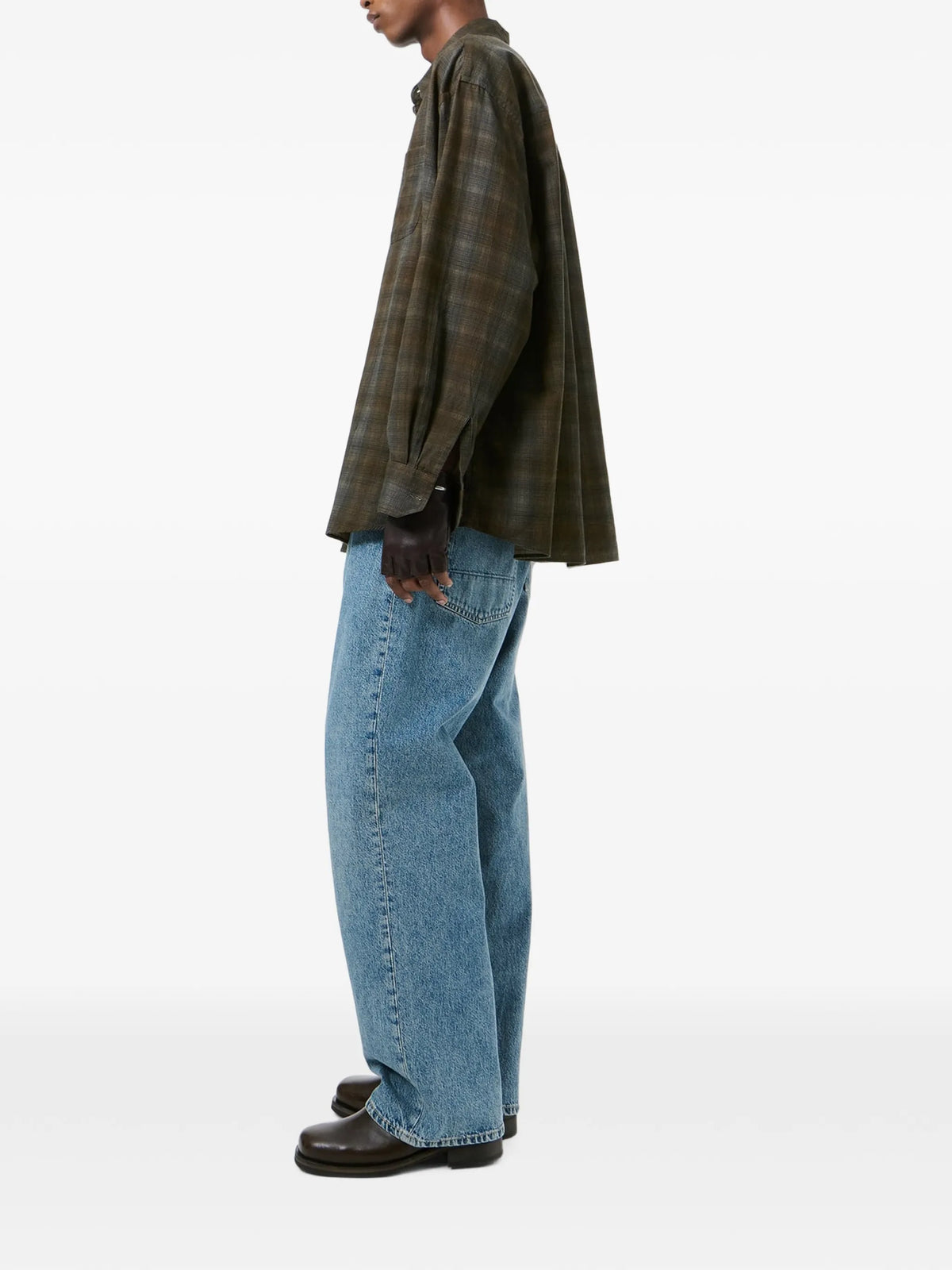 Borrowed check-print chest-pocket shirt