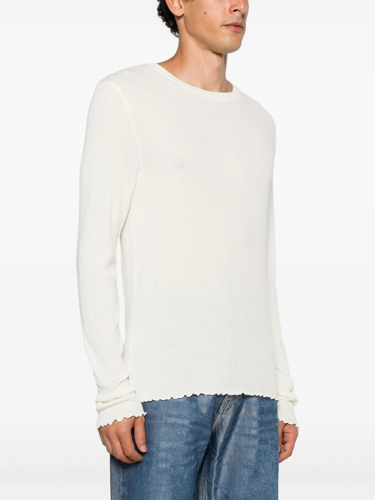 long-sleeve lettuce-hem T-shirt