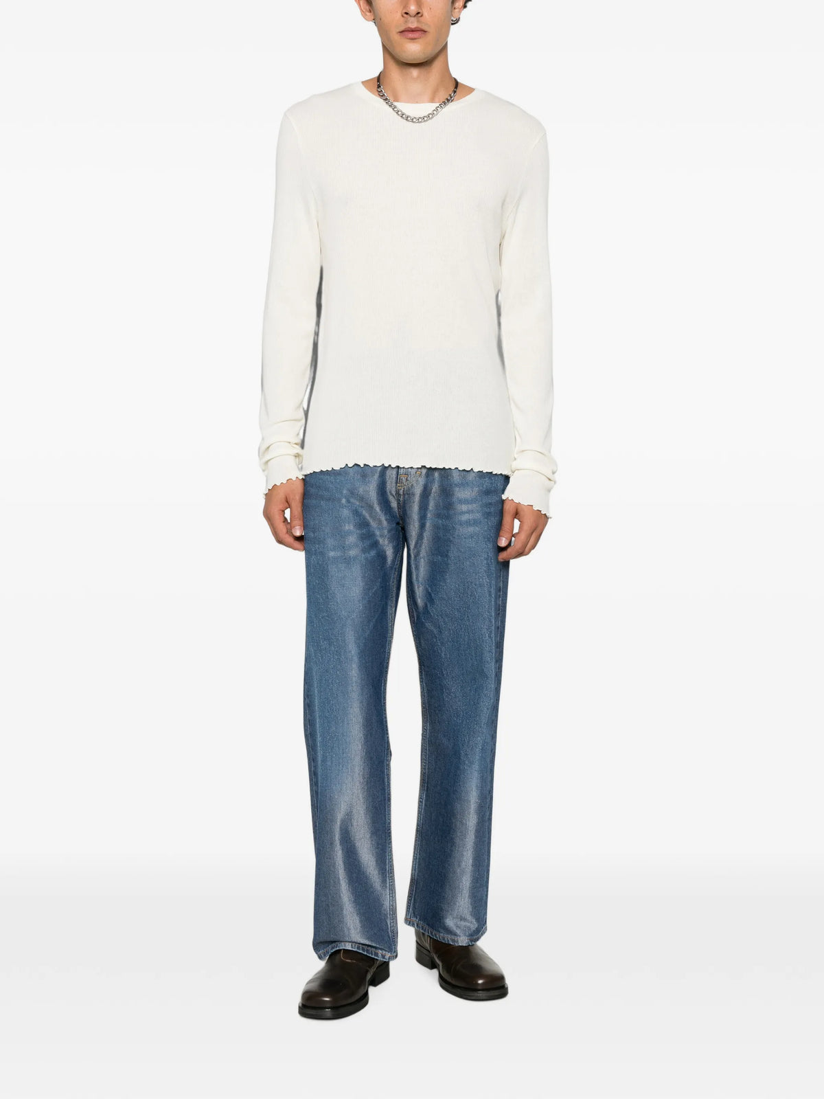 ripple-rib elongated long-sleeve T-shirt