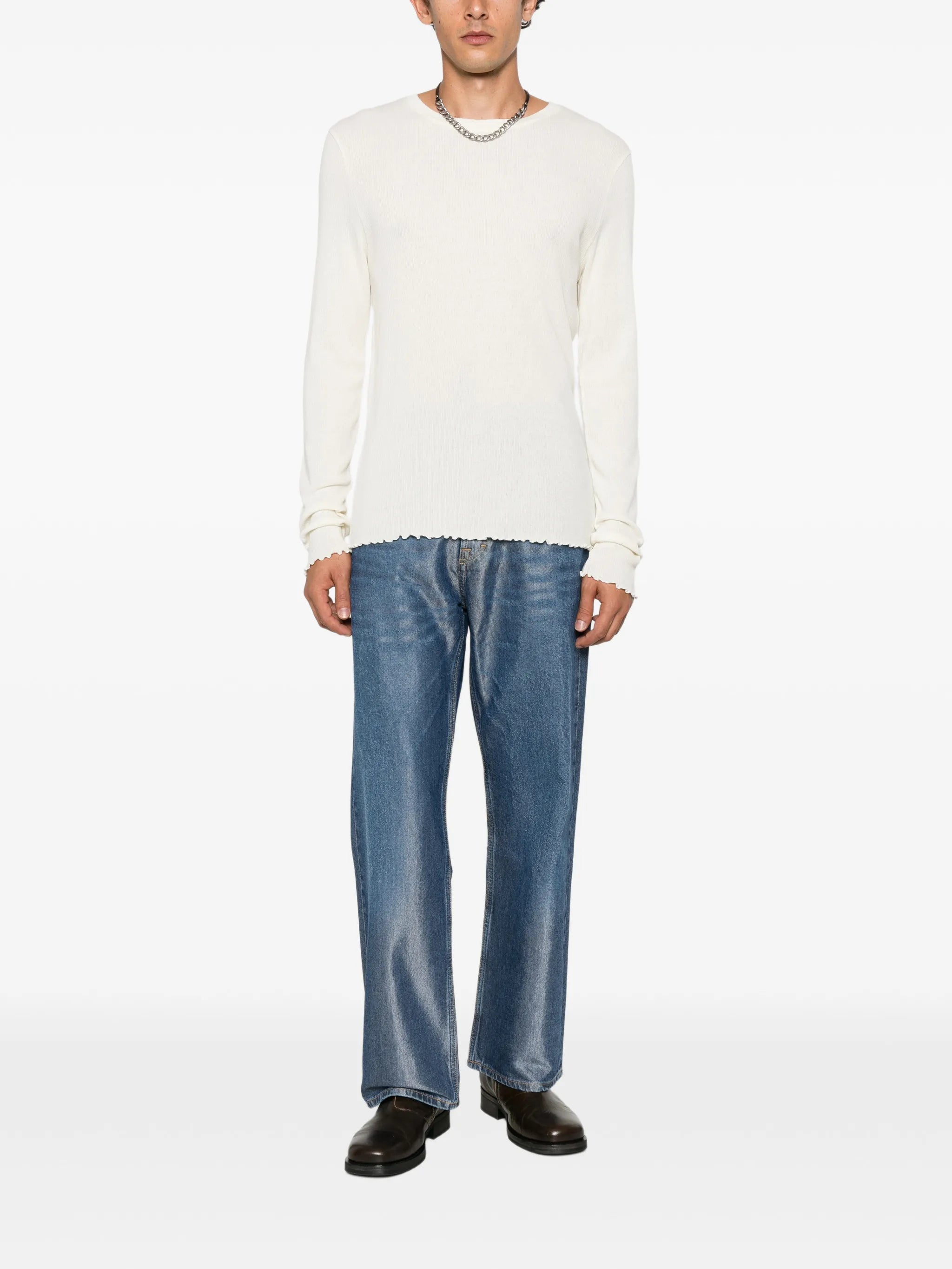 long-sleeve lettuce-hem T-shirt