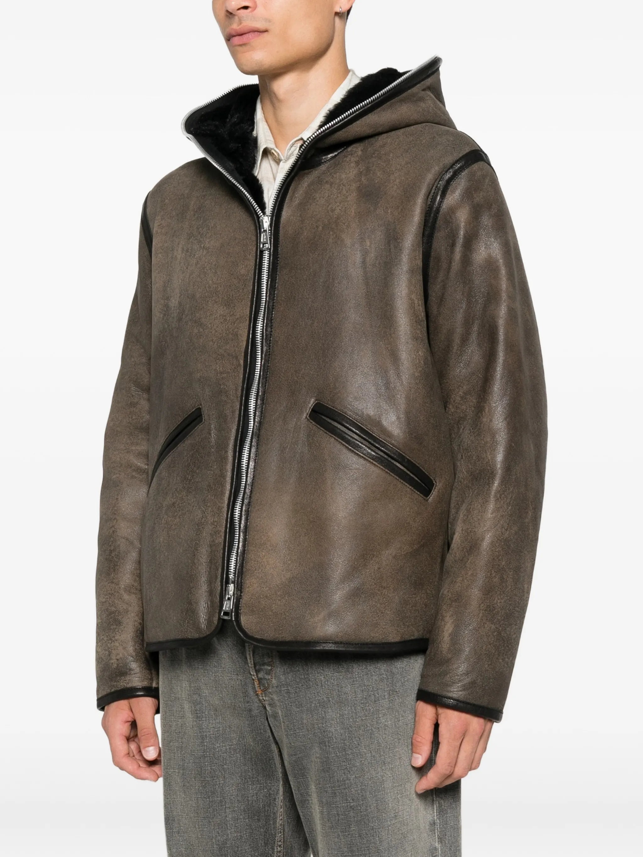 shearling zip-fastening jacket