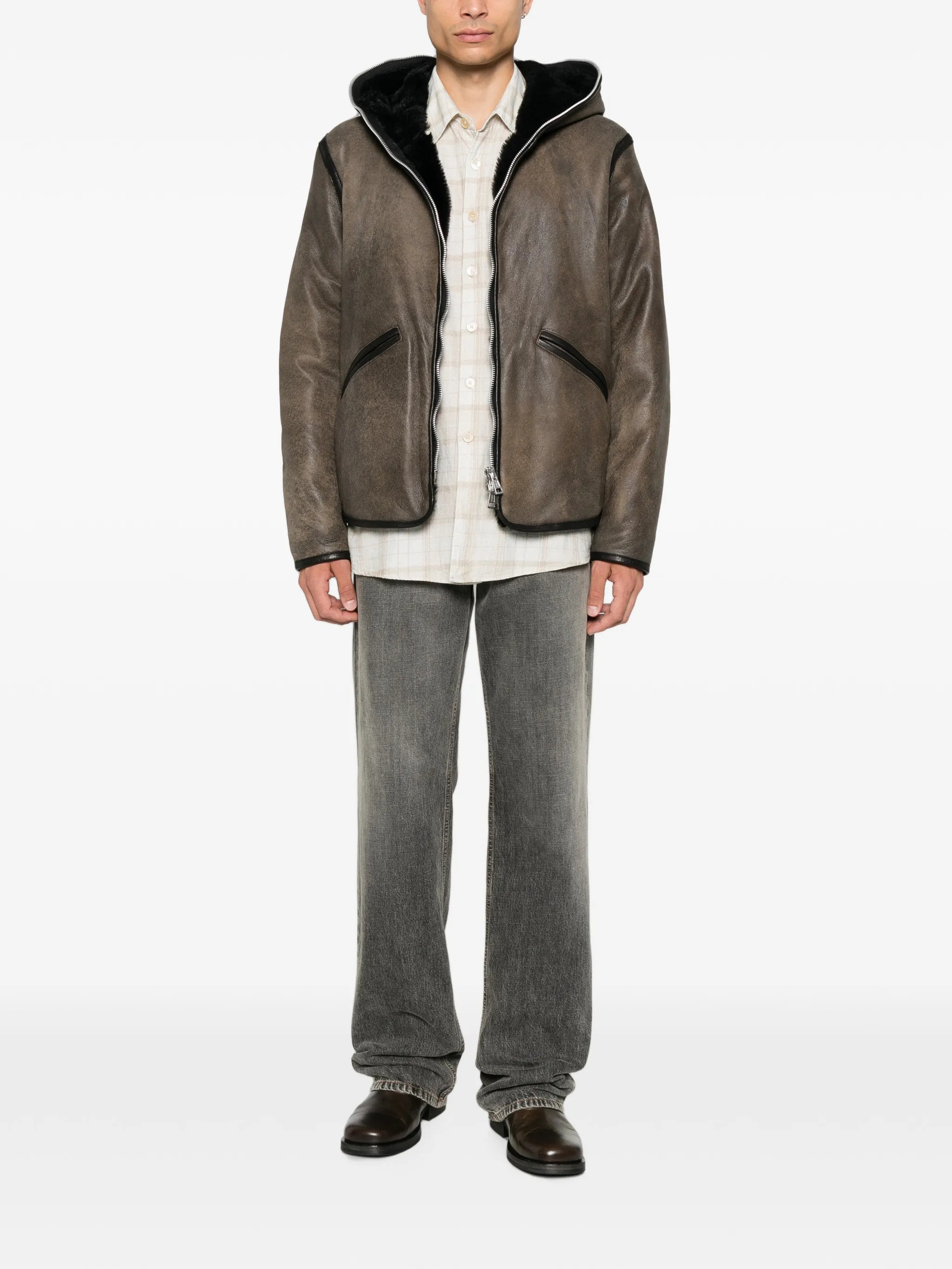 shearling zip-fastening jacket