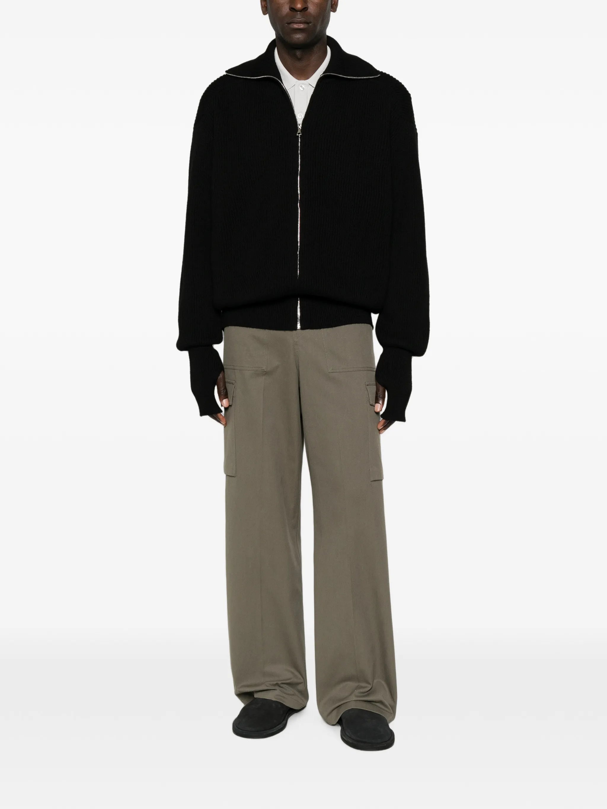 fisherman-rib zip-fastening cardigan