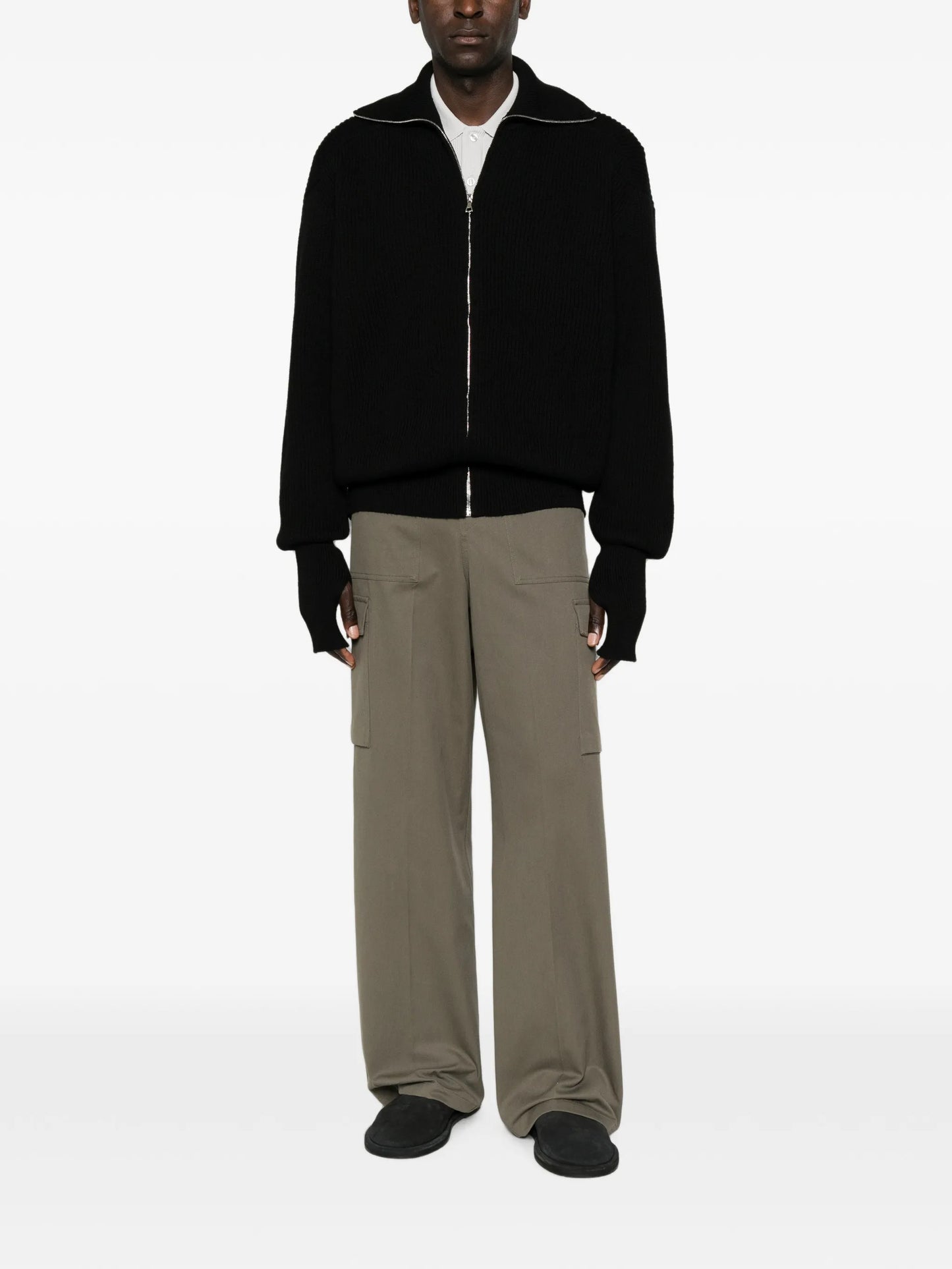 fisherman-rib zip-fastening cardigan