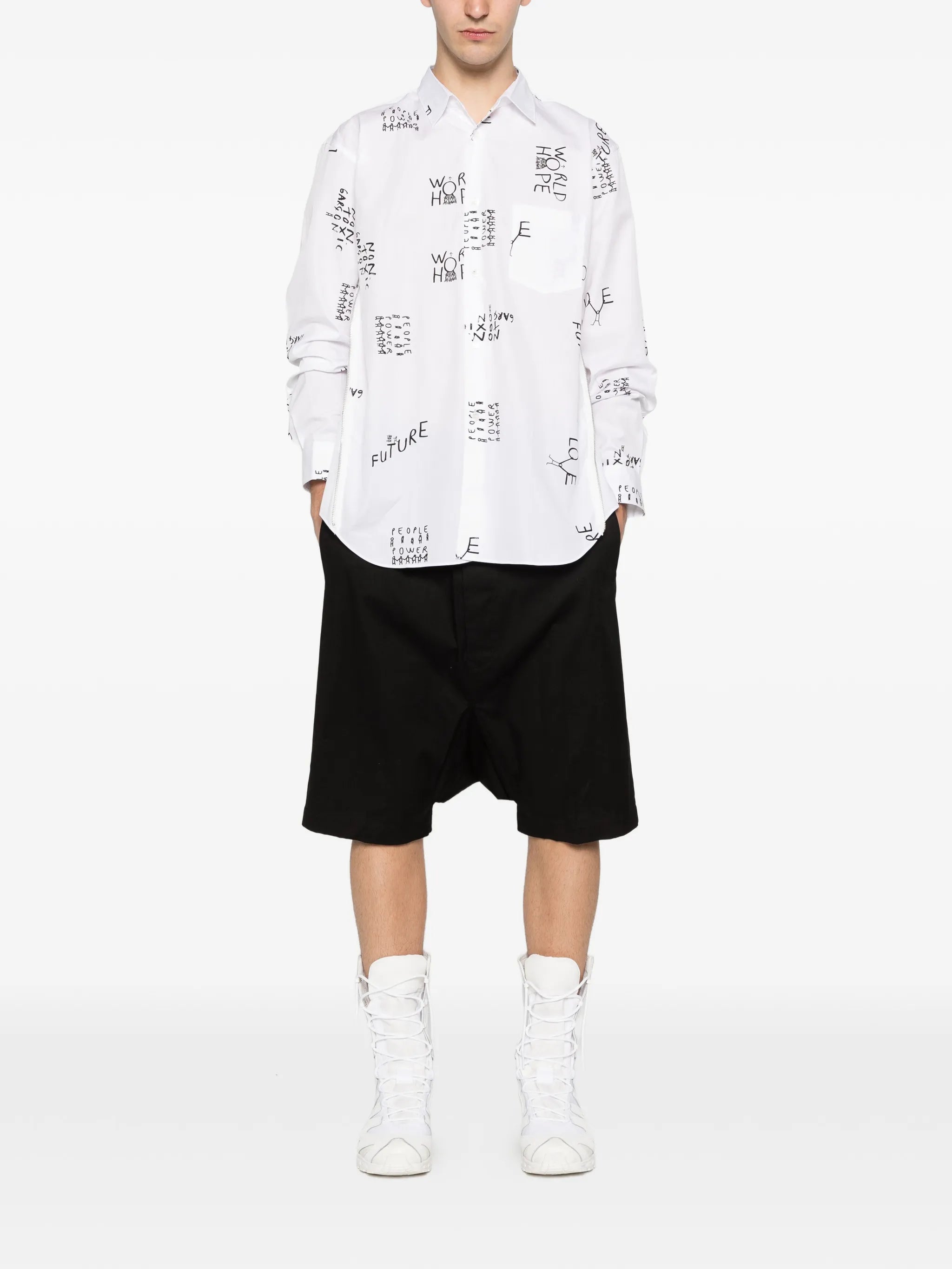 slogan-print zip-detail shirt