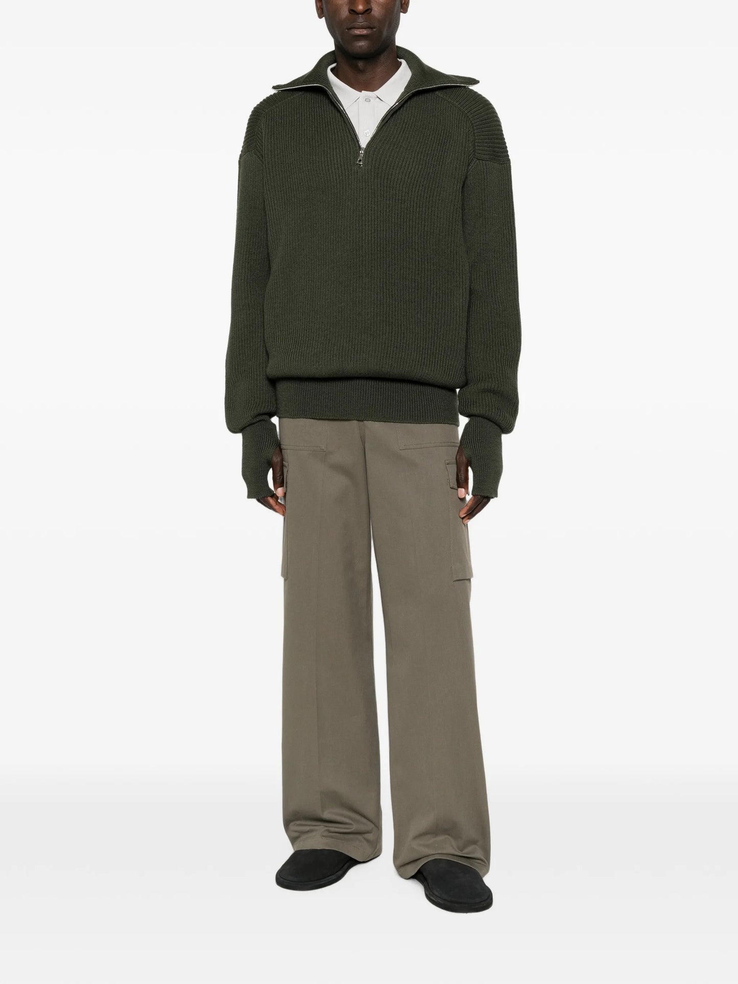 half-zip ribbed-knit sweater