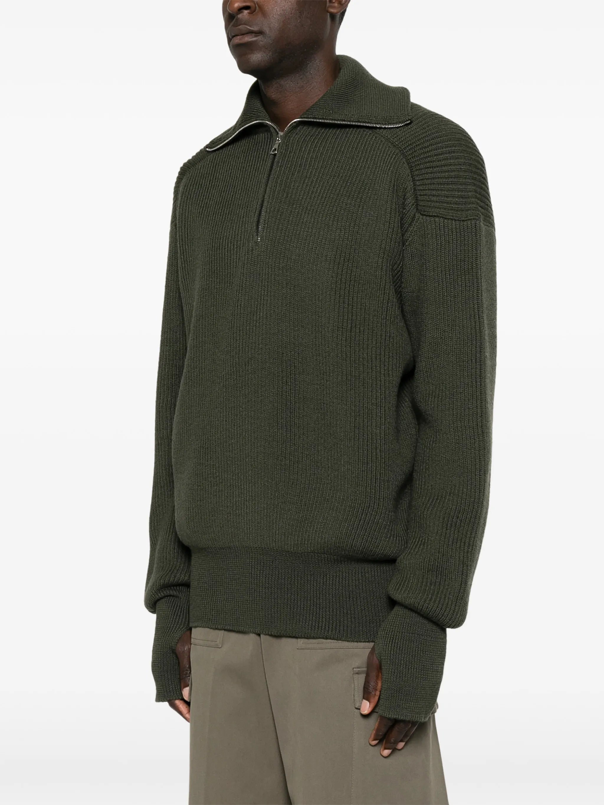 half-zip ribbed-knit sweater