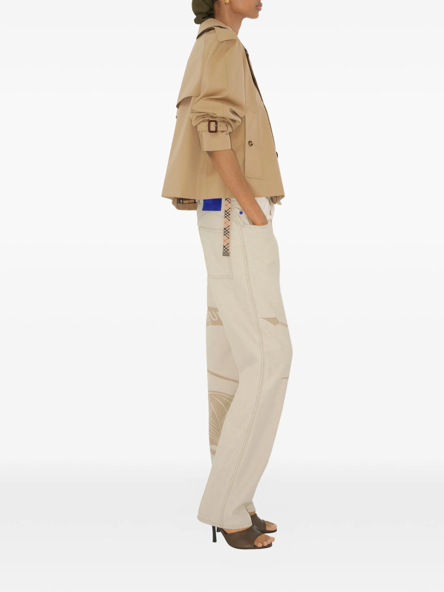 double-breasted cropped trench coat