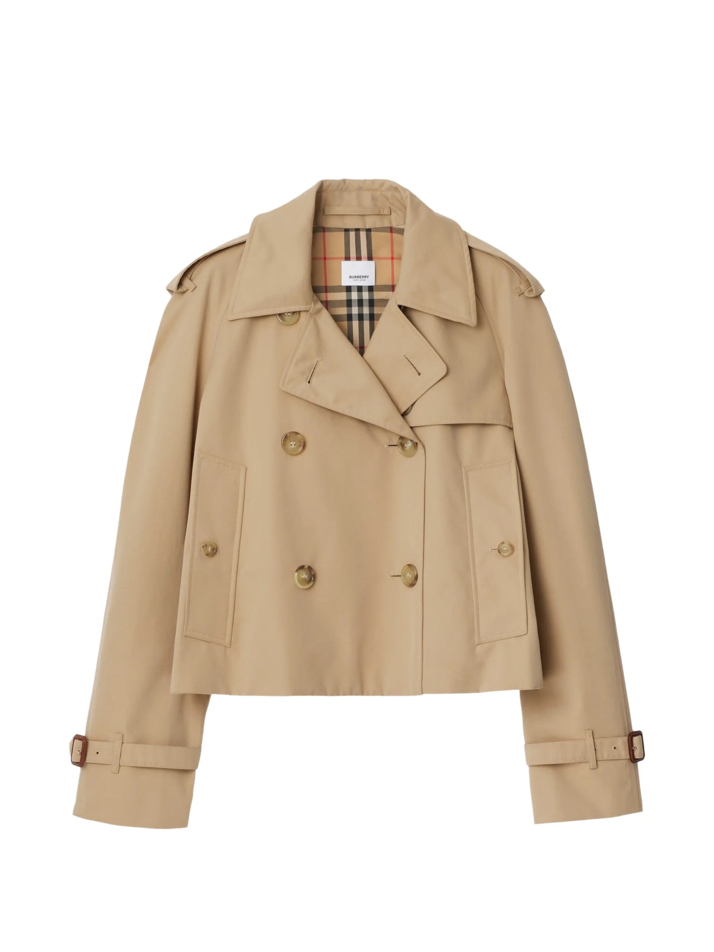 double-breasted cropped trench coat