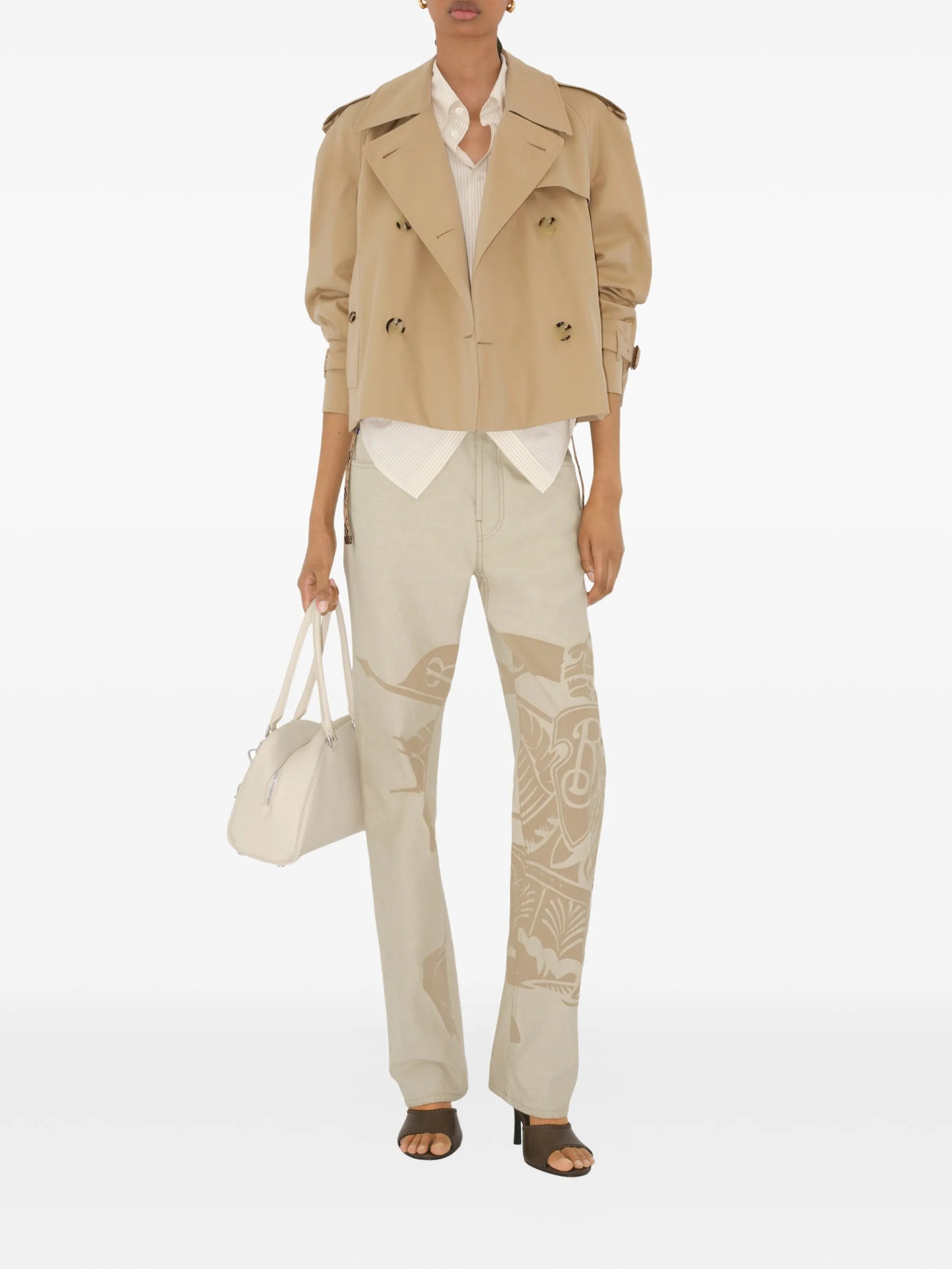 double-breasted cropped trench coat