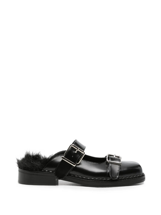 faux-fur buckle mules