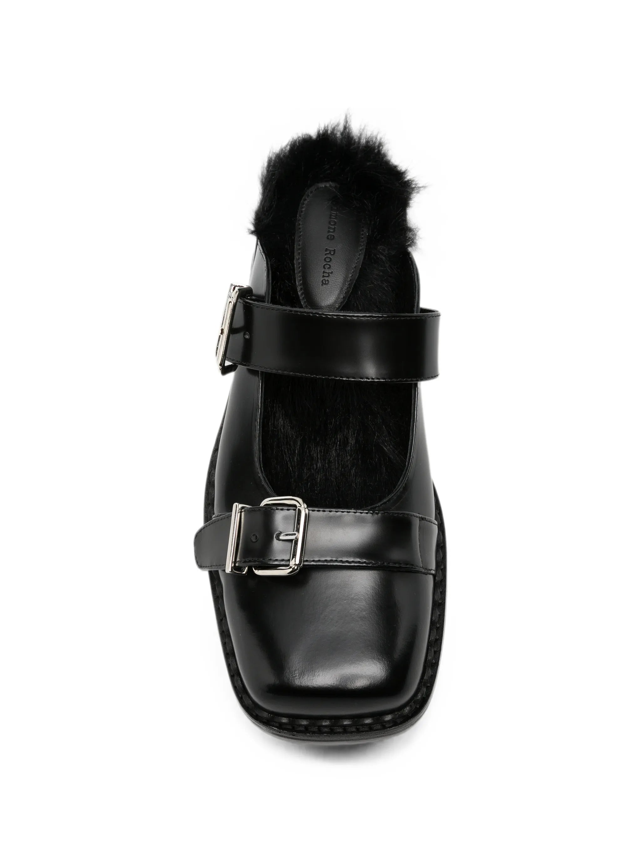 faux-fur buckle mules