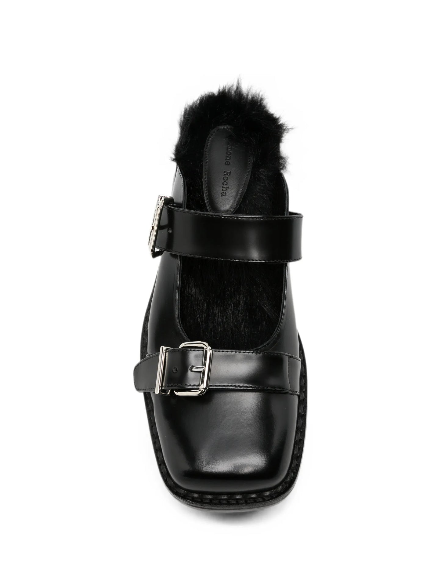 faux-fur buckle mules
