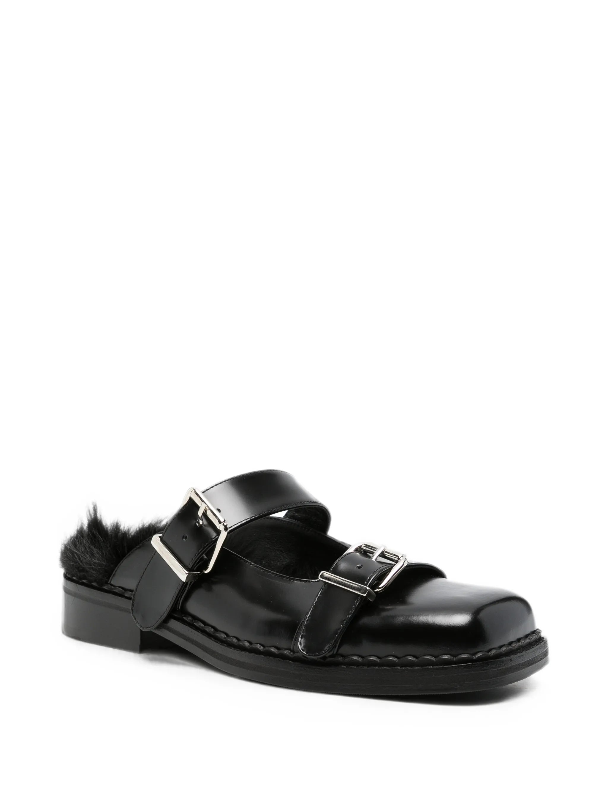 faux-fur buckle mules