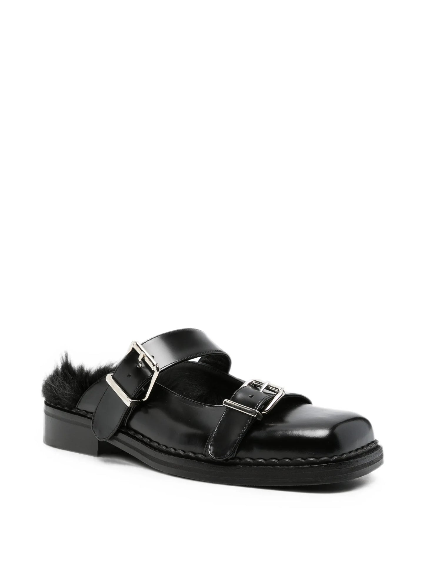 faux-fur buckle mules