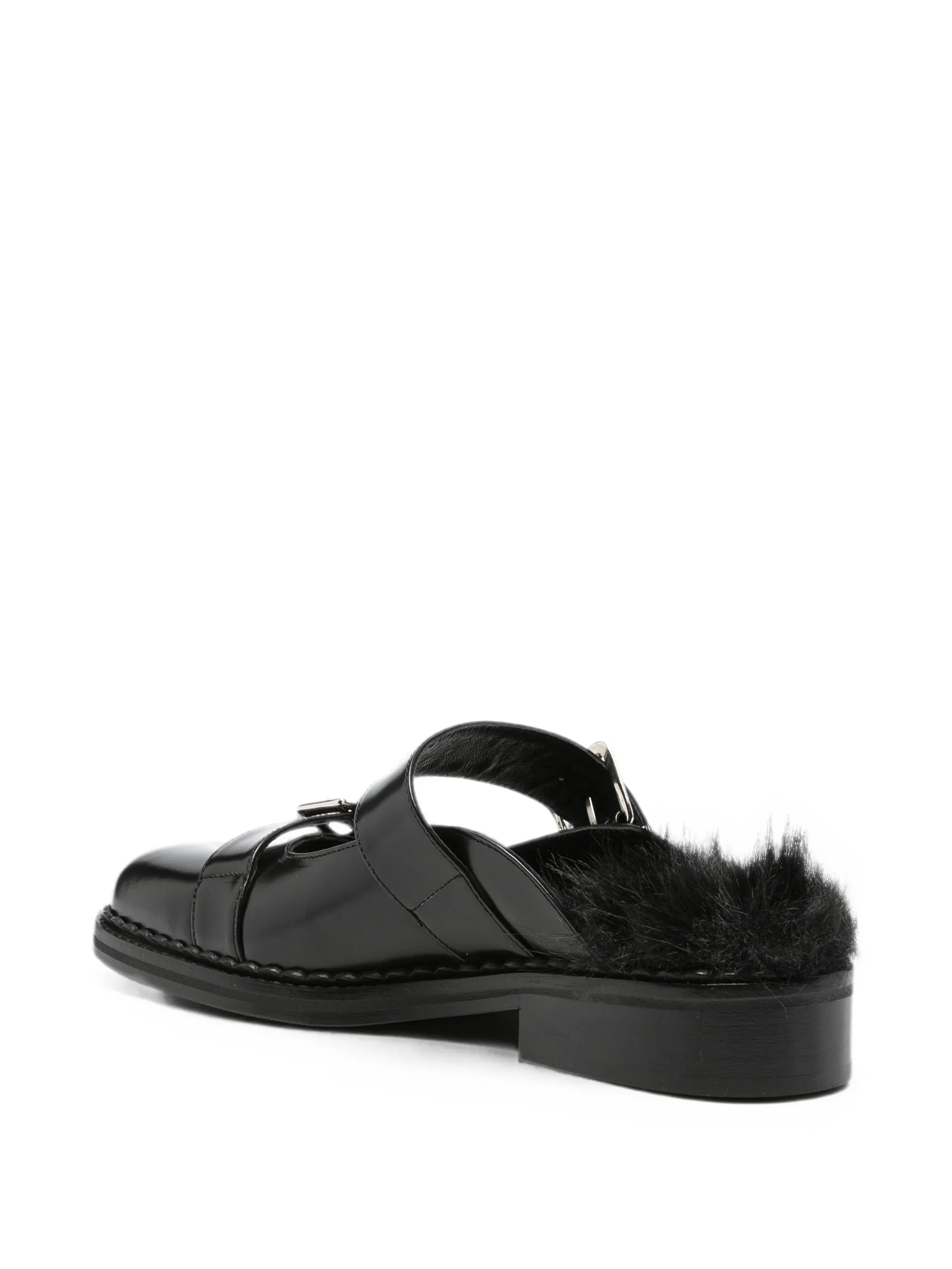 faux-fur buckle mules