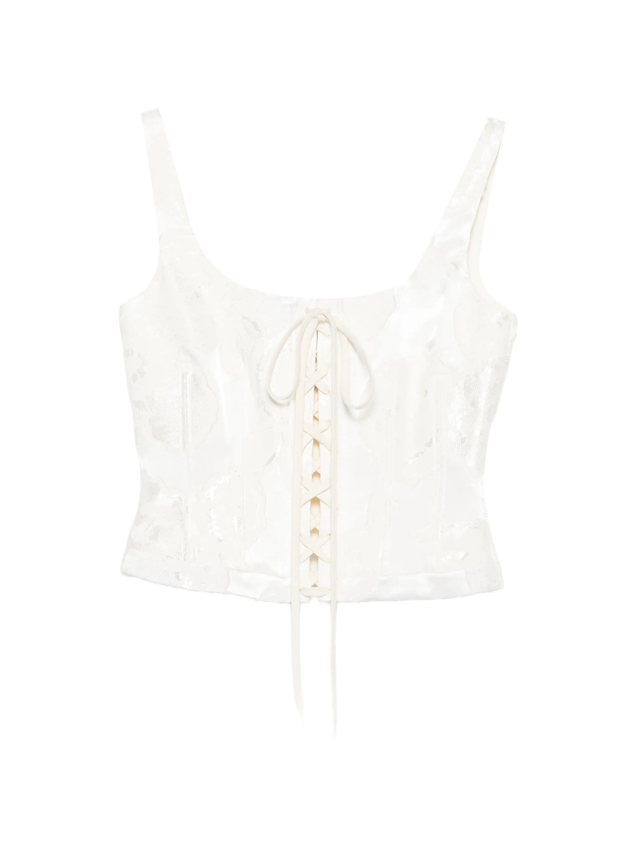 lace-up floral-jacquard top