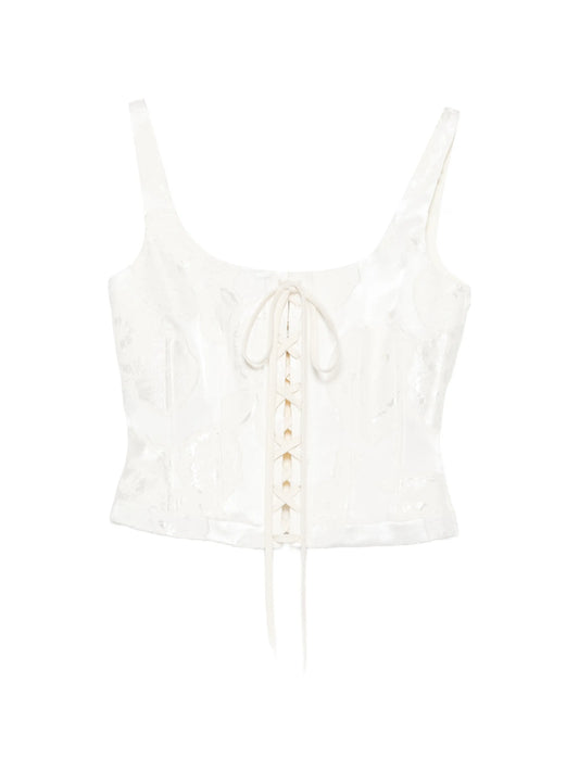 lace-up floral-jacquard top