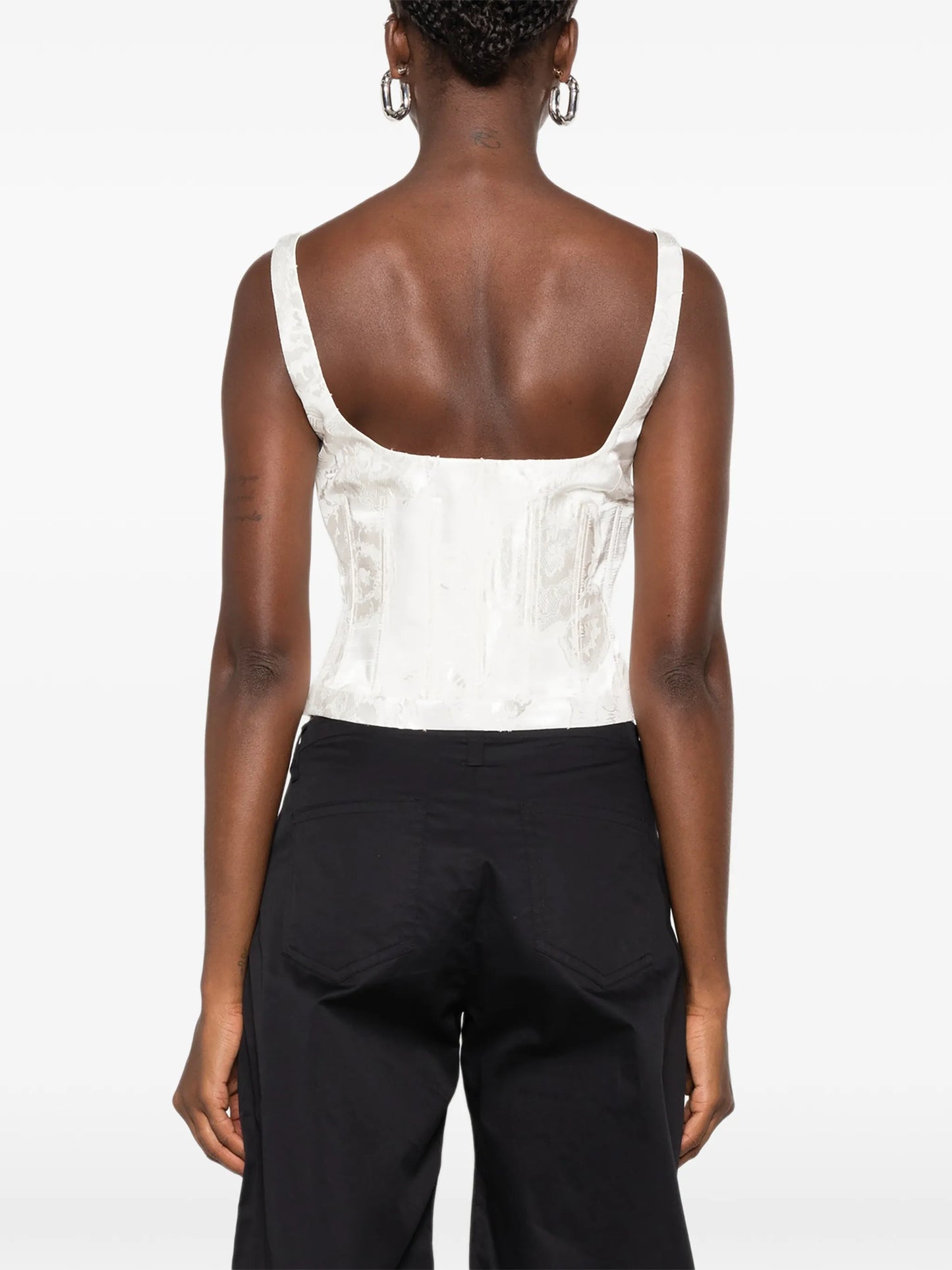 lace-up floral-jacquard top