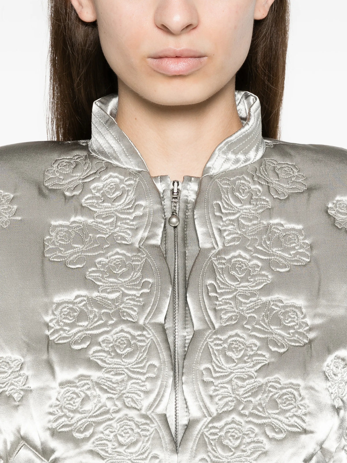 rose quilted cropped bomber jacket in grey