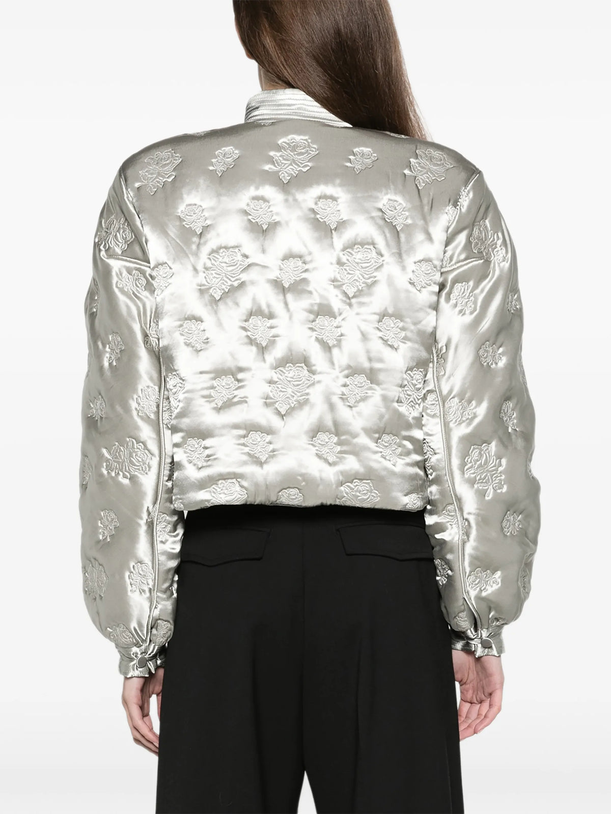 rose quilted cropped bomber jacket in grey