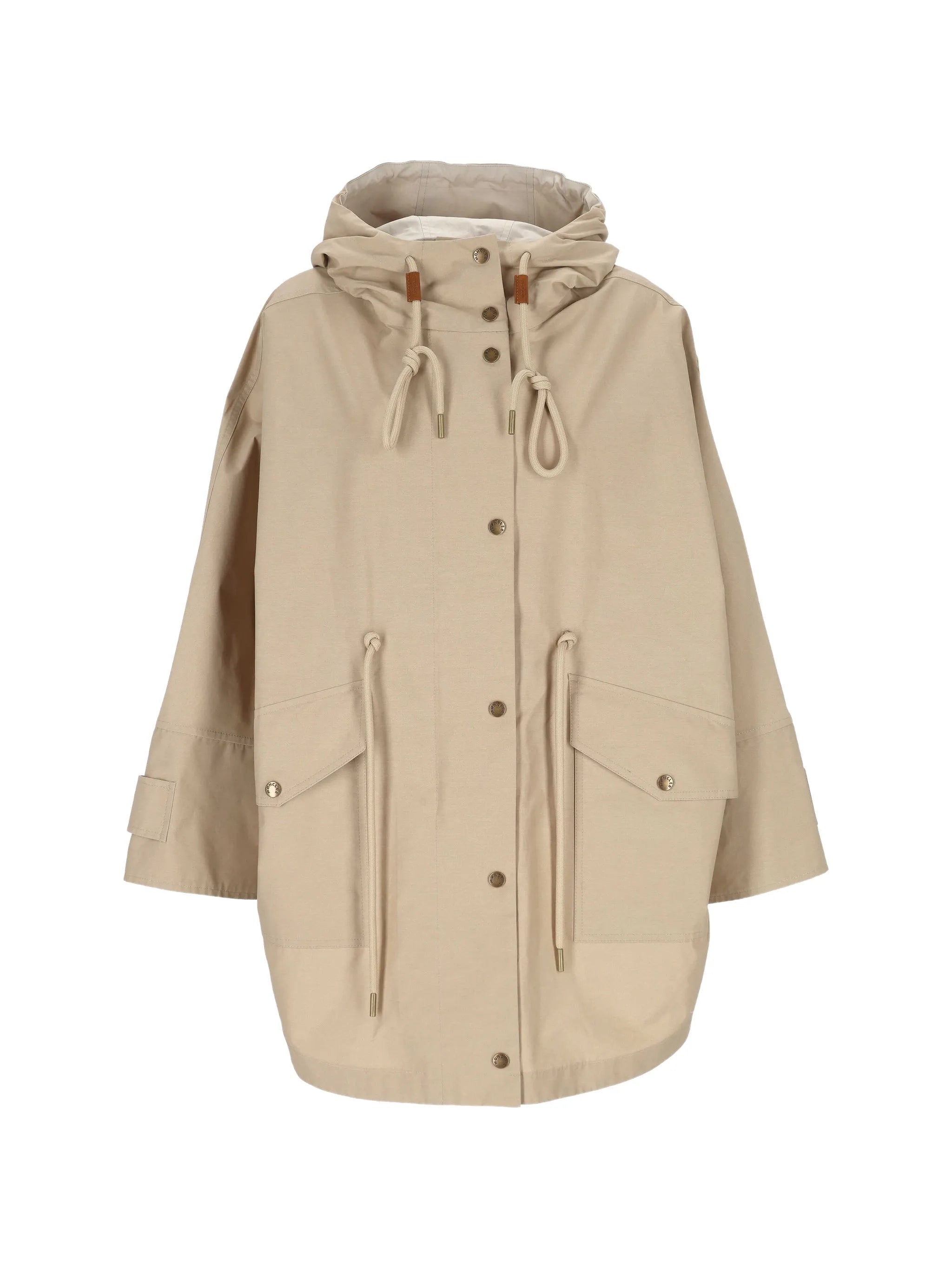 buttoned hooded drawstring coat