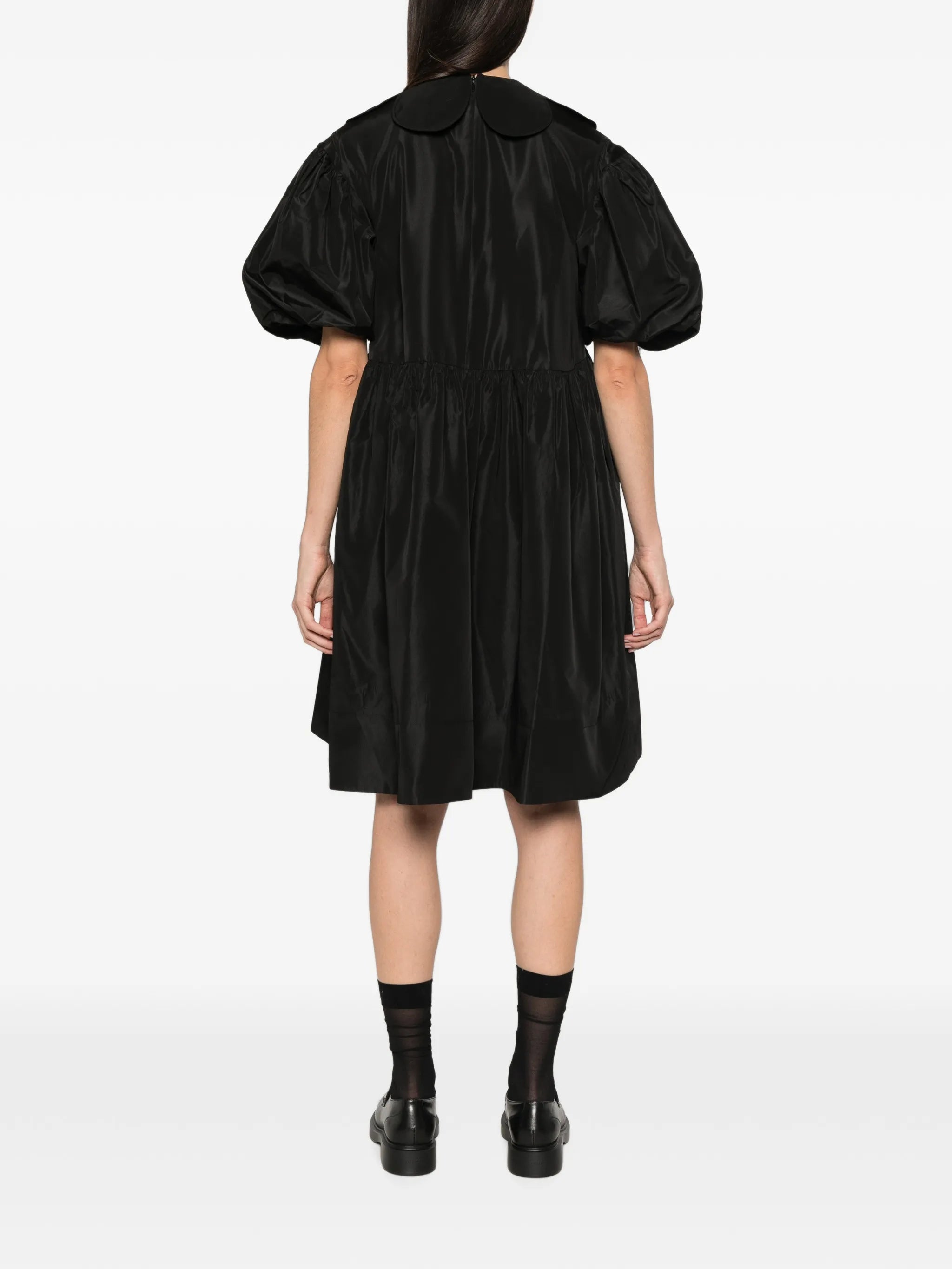 puff-sleeve petal-collar dress