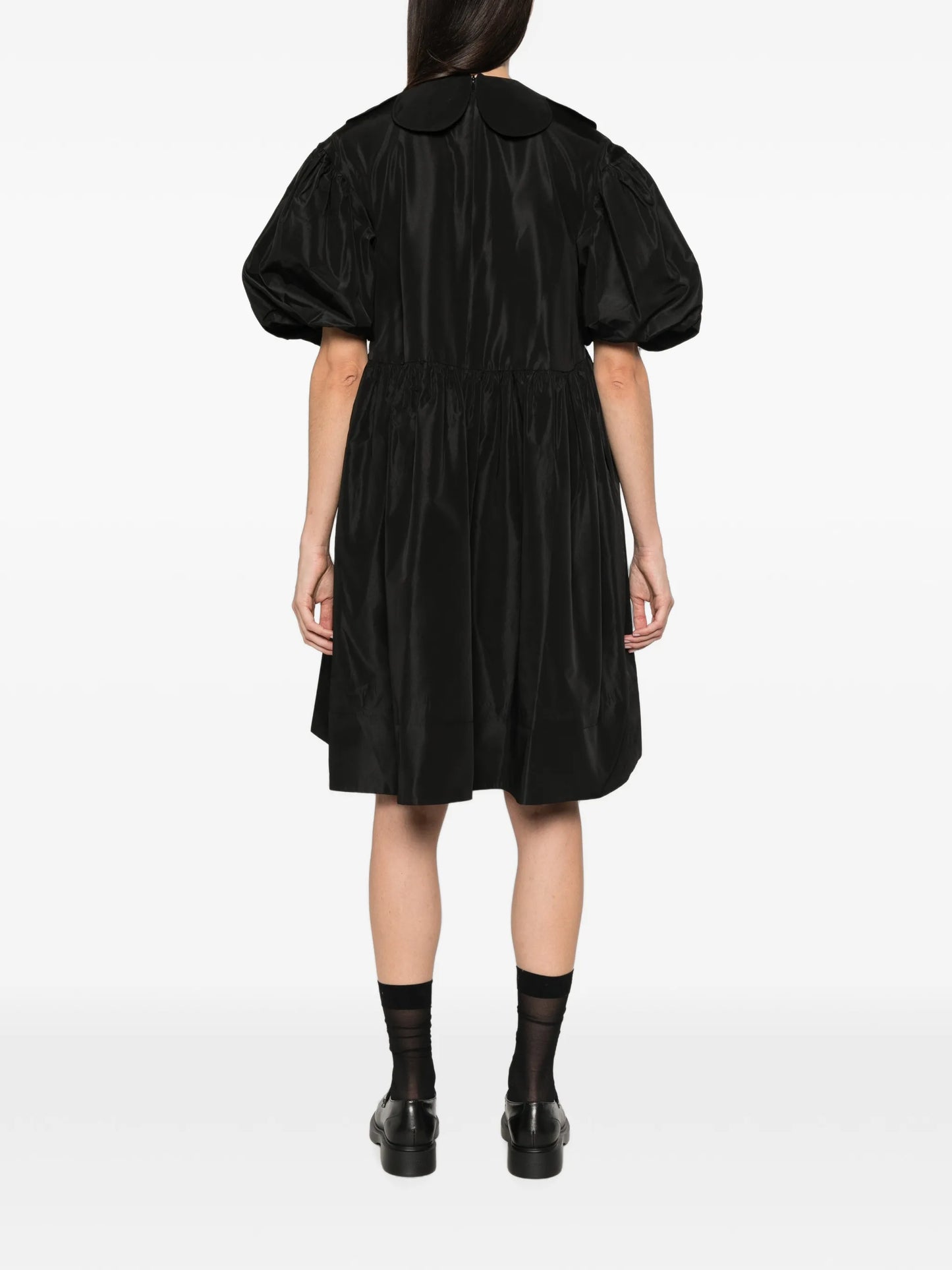 puff-sleeve petal-collar dress