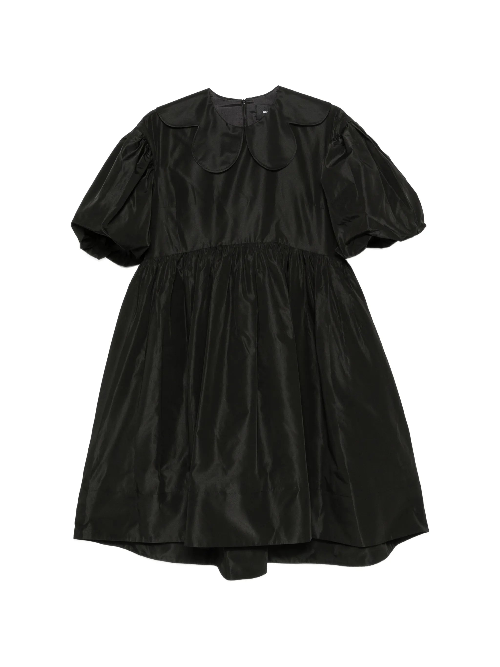 puff-sleeve petal-collar dress