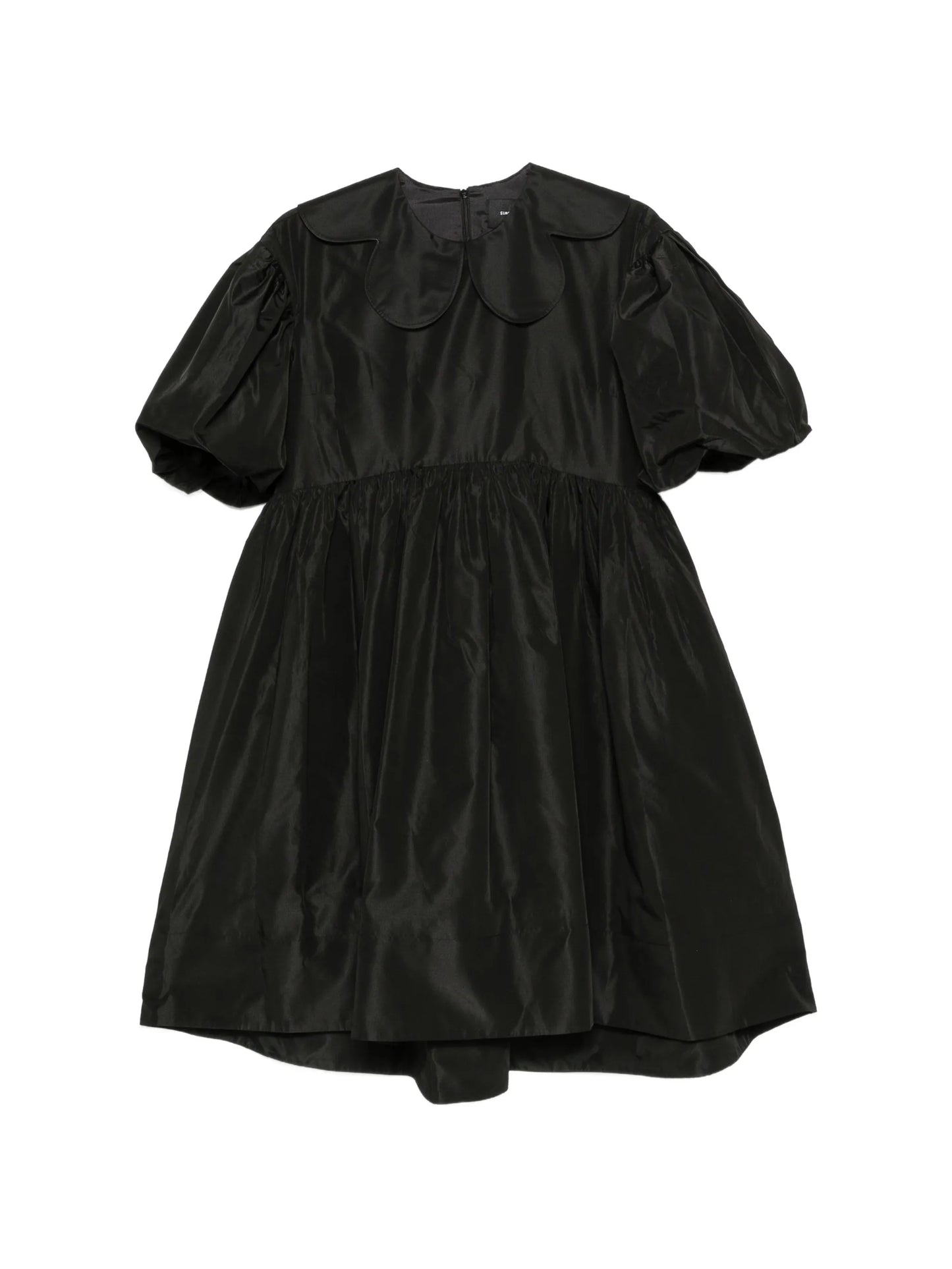 puff-sleeve petal-collar dress