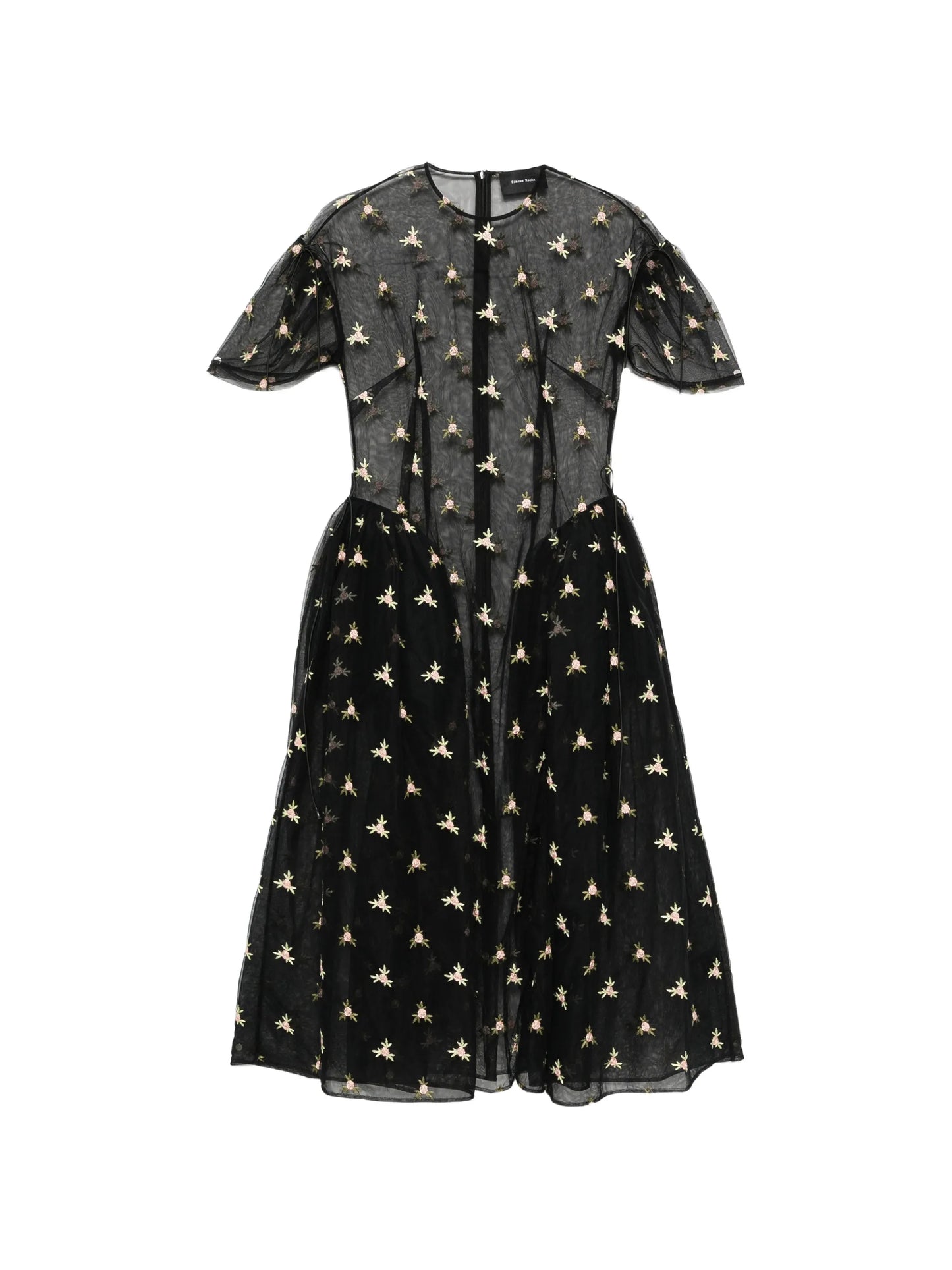 floral-embroidered puff-sleeve dress