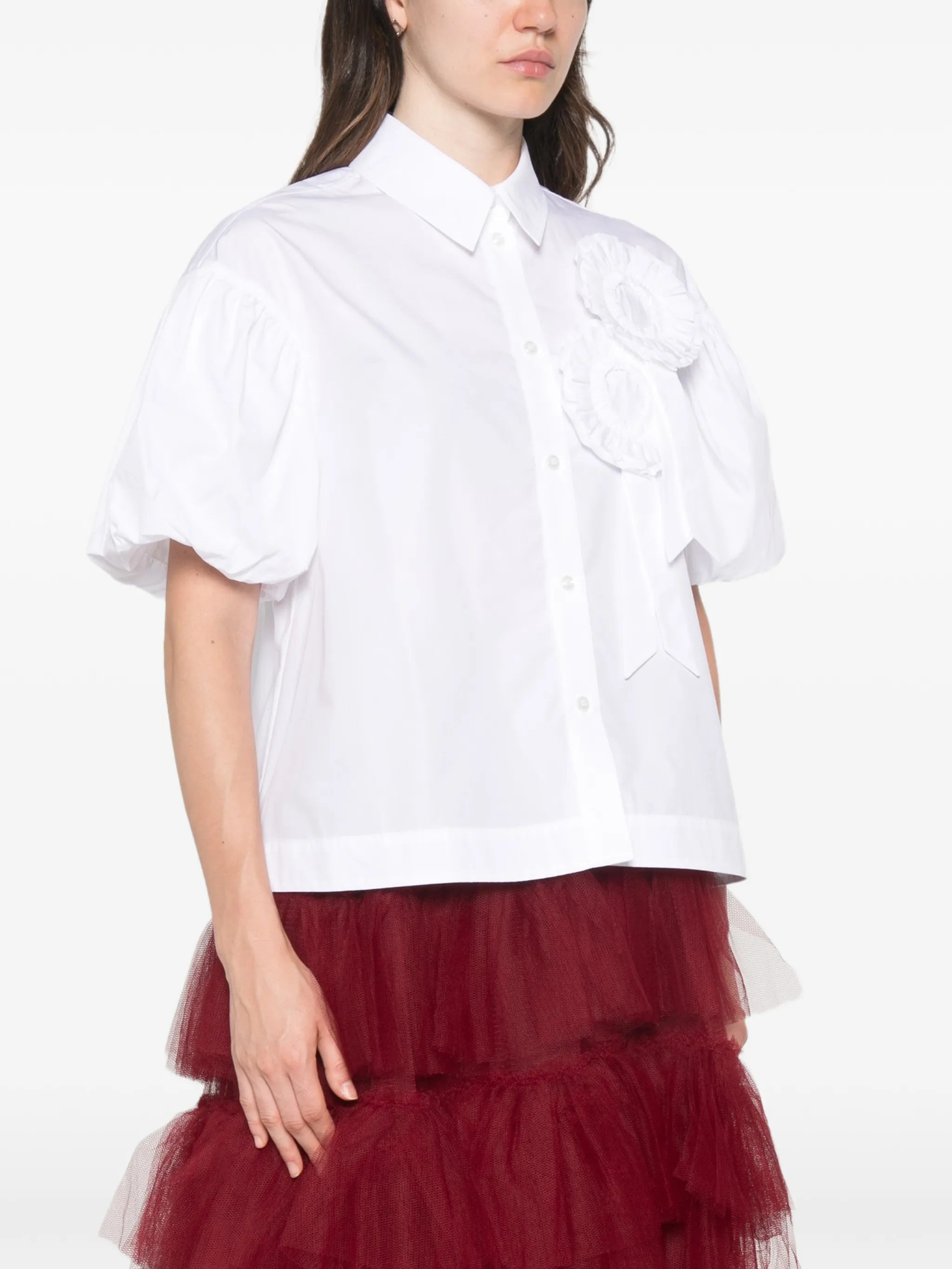 rosette-detail puff-sleeve shirt