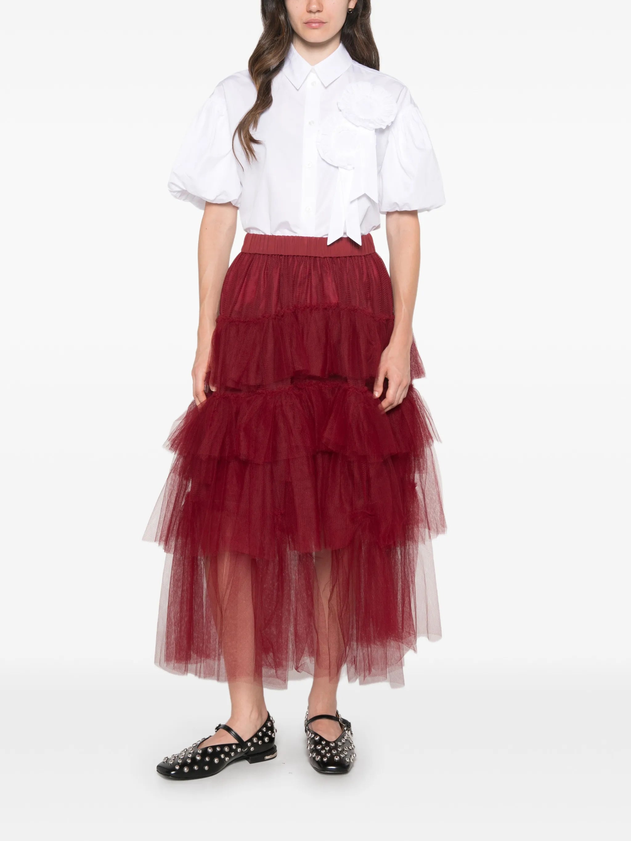 rosette-detail puff-sleeve shirt