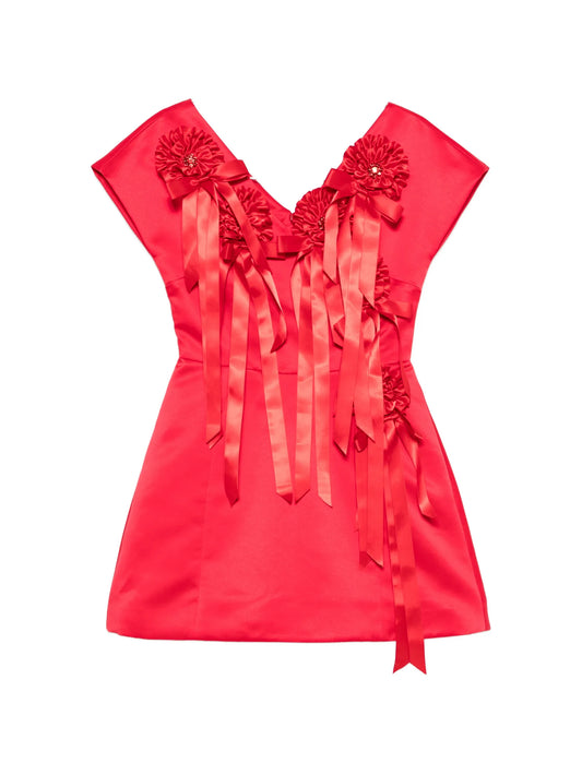 rosette-detail ruffled mini dress
