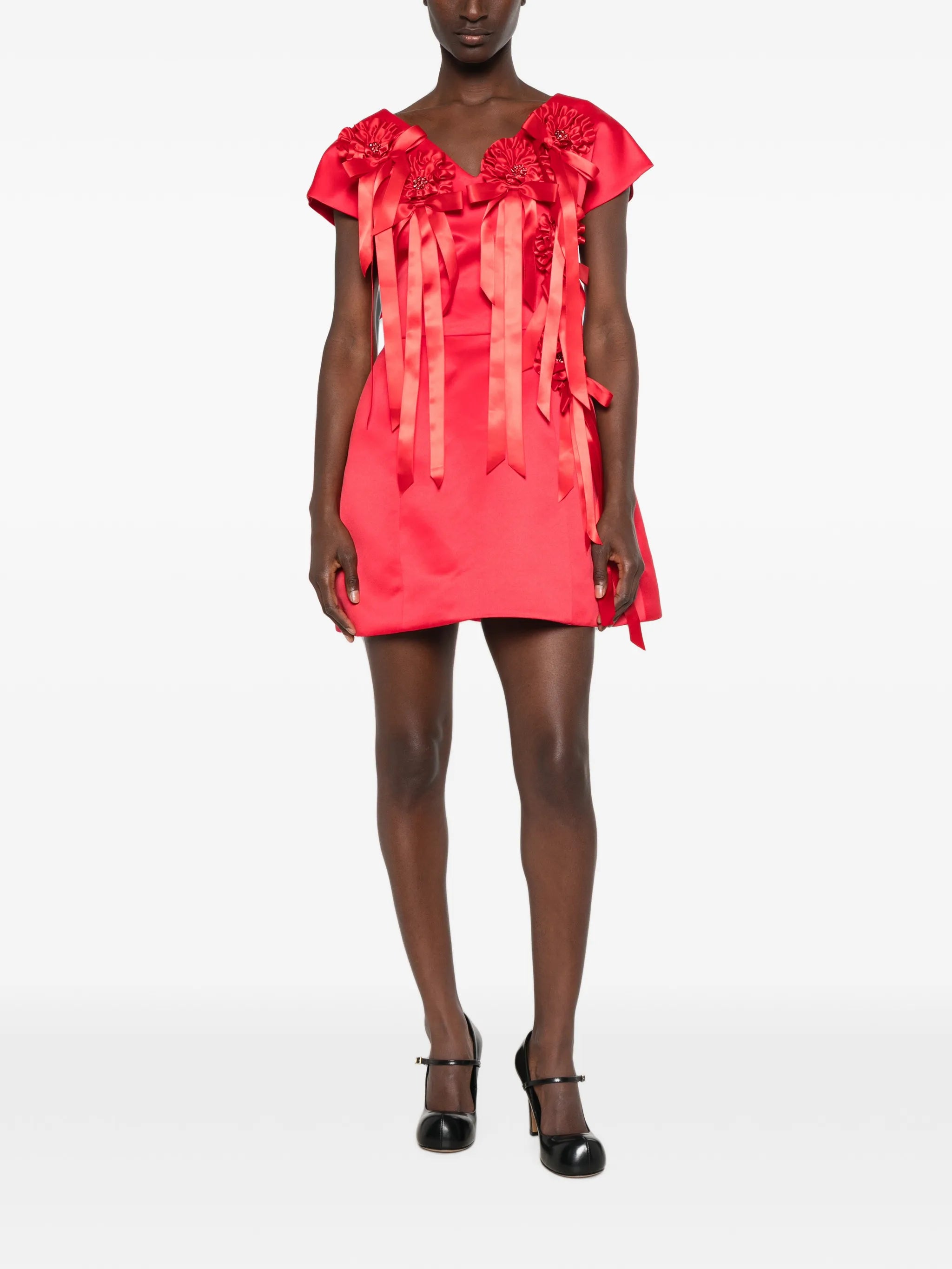 rosette-detail ruffled mini dress