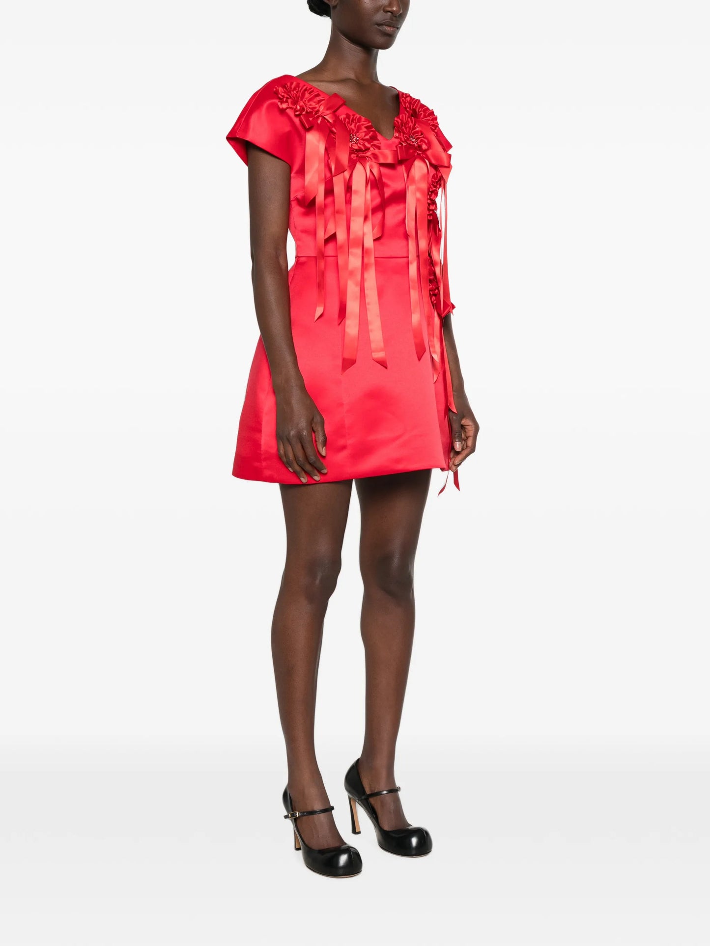 rosette-detail ruffled mini dress