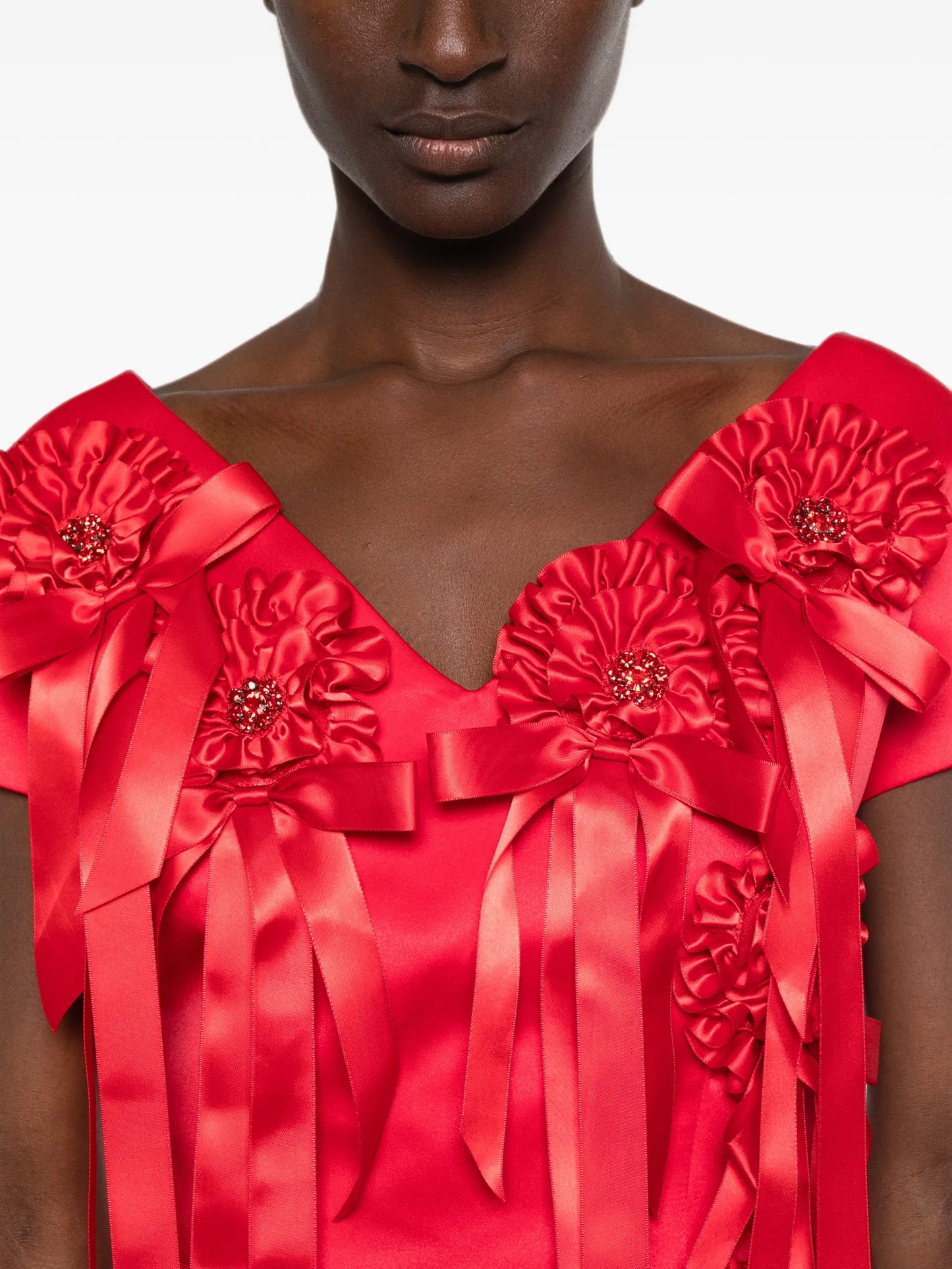 rosette-detail ruffled mini dress