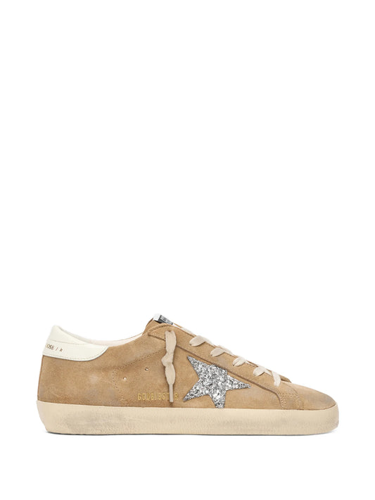 Super-Star trainers in tobacco suede with silver glitter star