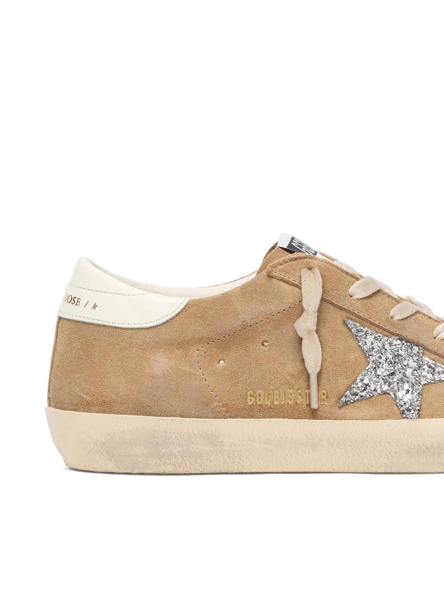 Super-Star trainers in tobacco suede with silver glitter star
