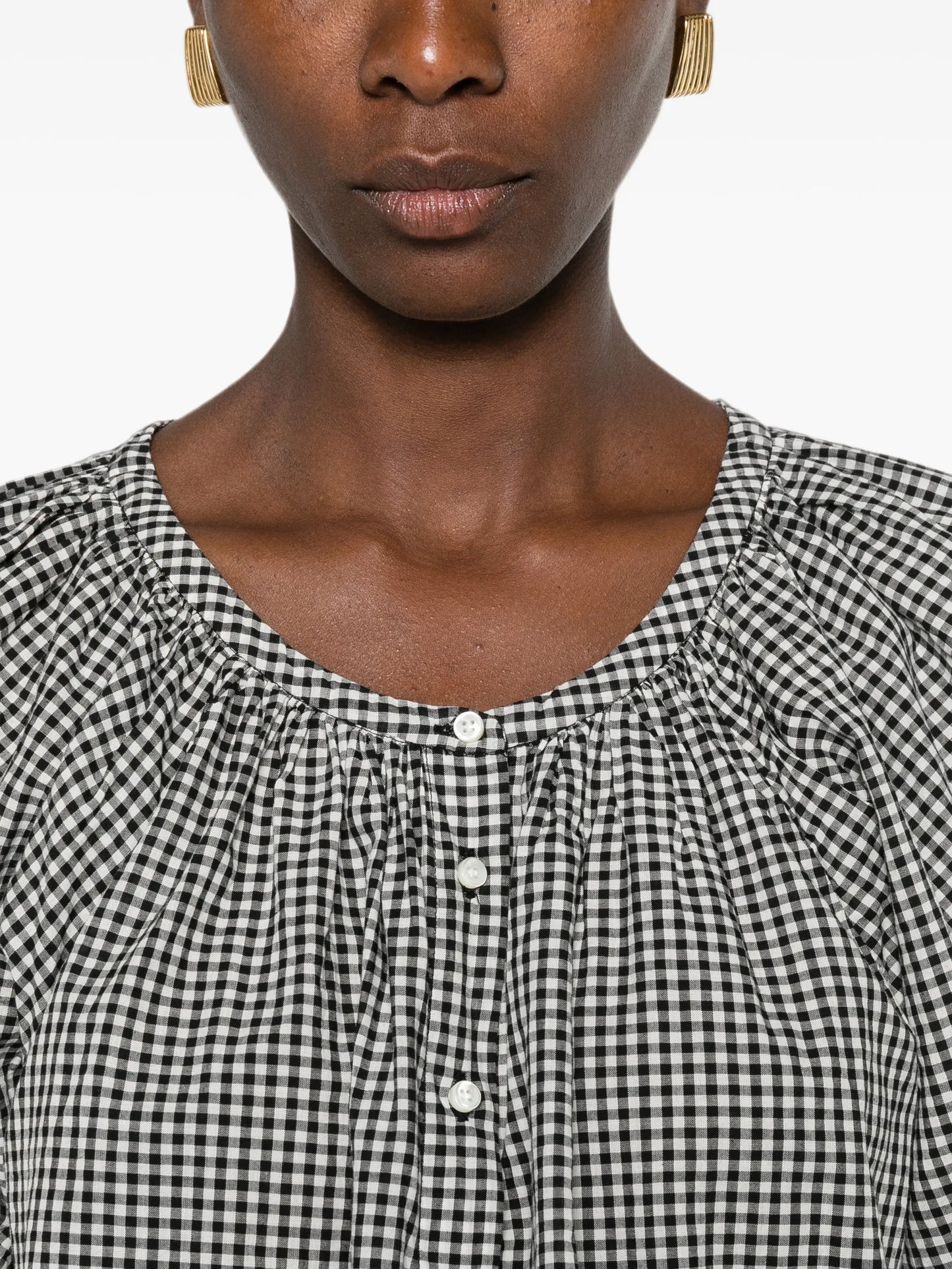 June gingham-check puff-sleeve top